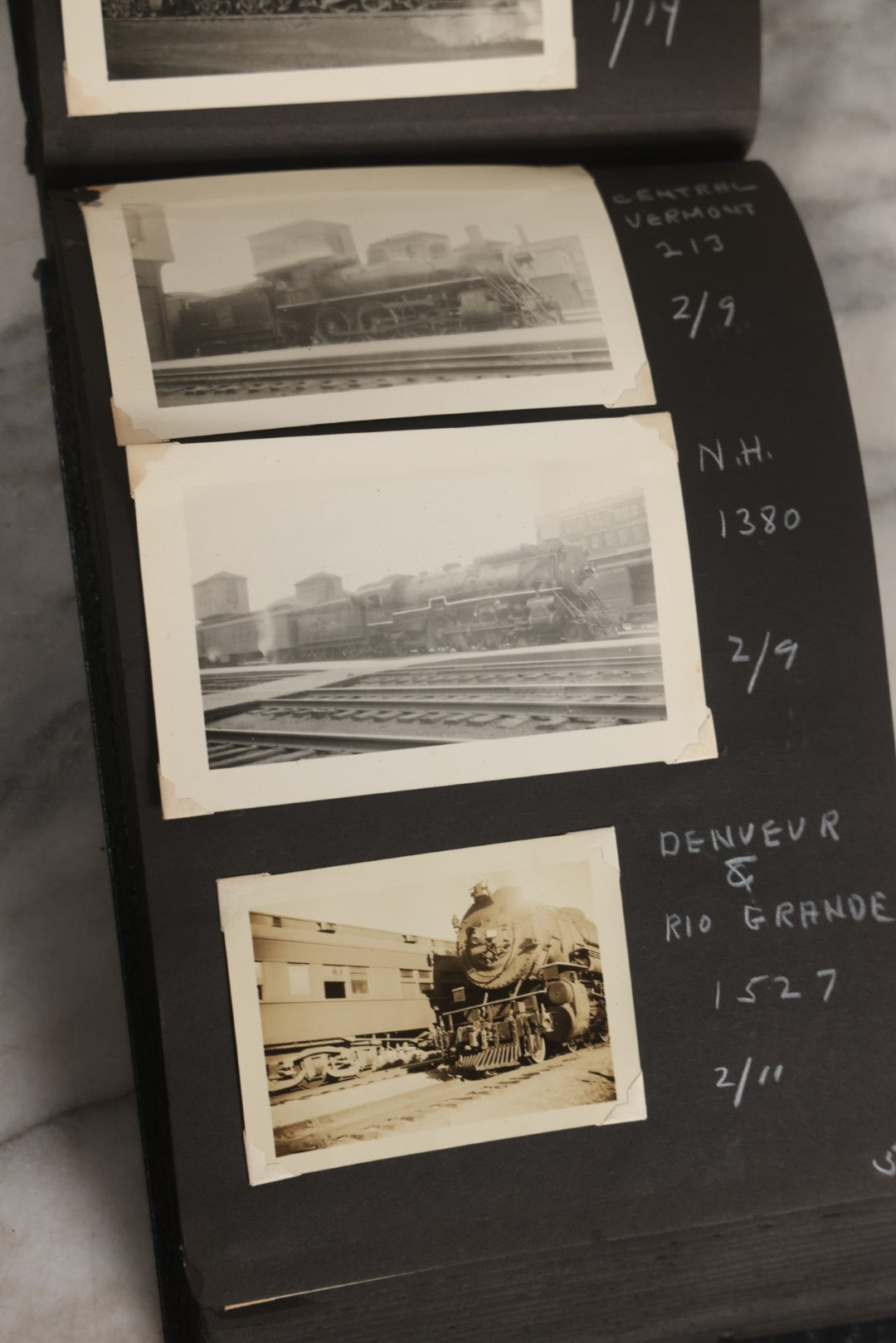 Lot 024 - Extensive Vintage 1934–1936 Snapshot Photograph Album Documenting Locomotives And Trains In The Eastern United States, 200+ Images With Detailed Handwritten Annotations