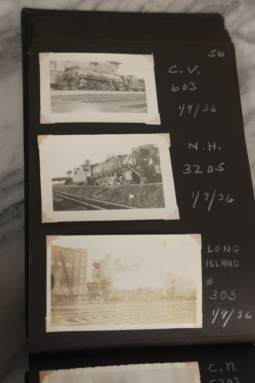Lot 024 - Extensive Vintage 1934–1936 Snapshot Photograph Album Documenting Locomotives And Trains In The Eastern United States, 200+ Images With Detailed Handwritten Annotations