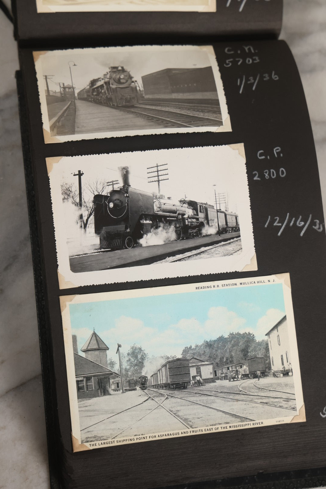 Lot 024 - Extensive Vintage 1934–1936 Snapshot Photograph Album Documenting Locomotives And Trains In The Eastern United States, 200+ Images With Detailed Handwritten Annotations
