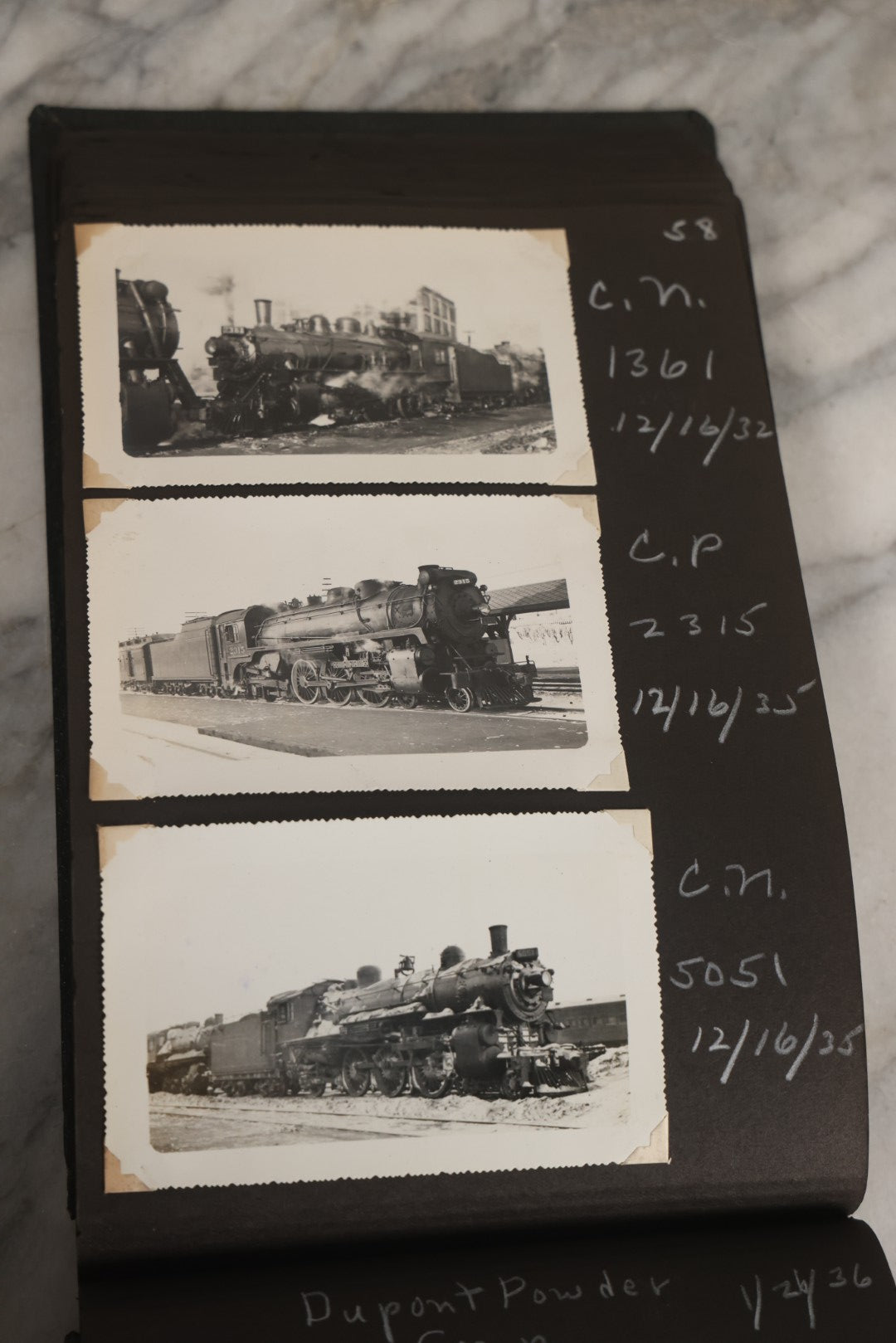 Lot 024 - Extensive Vintage 1934–1936 Snapshot Photograph Album Documenting Locomotives And Trains In The Eastern United States, 200+ Images With Detailed Handwritten Annotations