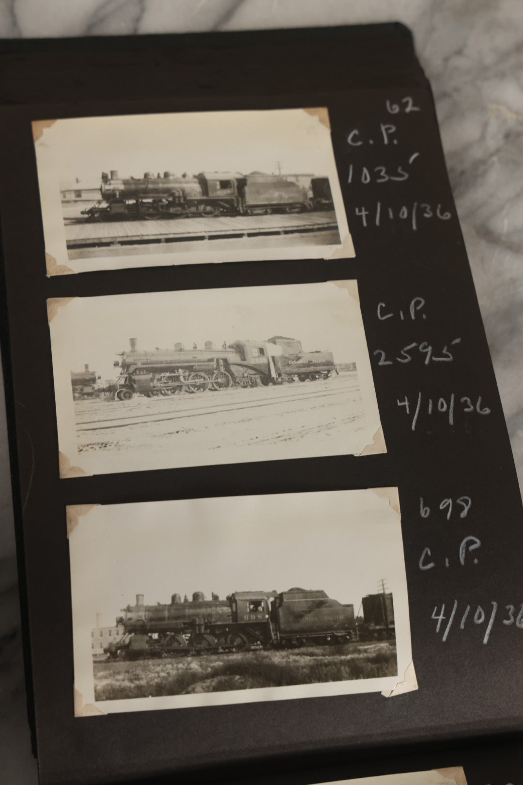 Lot 024 - Extensive Vintage 1934–1936 Snapshot Photograph Album Documenting Locomotives And Trains In The Eastern United States, 200+ Images With Detailed Handwritten Annotations
