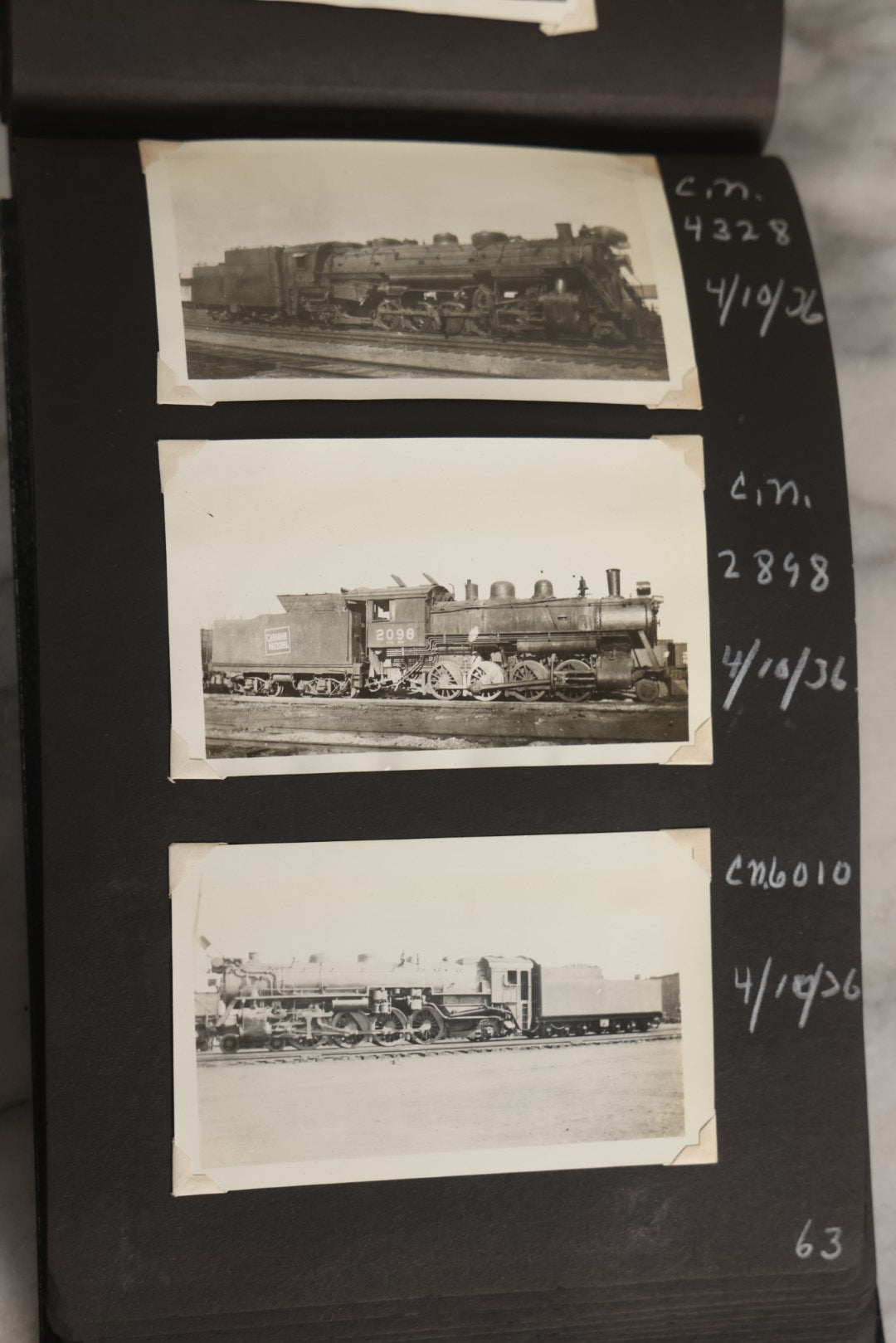 Lot 024 - Extensive Vintage 1934–1936 Snapshot Photograph Album Documenting Locomotives And Trains In The Eastern United States, 200+ Images With Detailed Handwritten Annotations