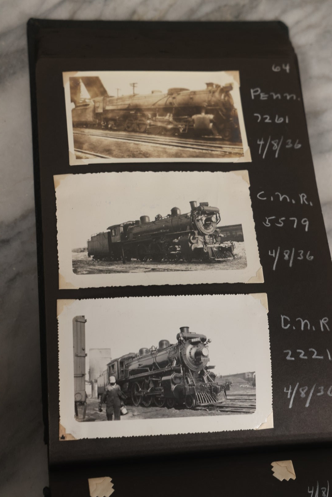 Lot 024 - Extensive Vintage 1934–1936 Snapshot Photograph Album Documenting Locomotives And Trains In The Eastern United States, 200+ Images With Detailed Handwritten Annotations