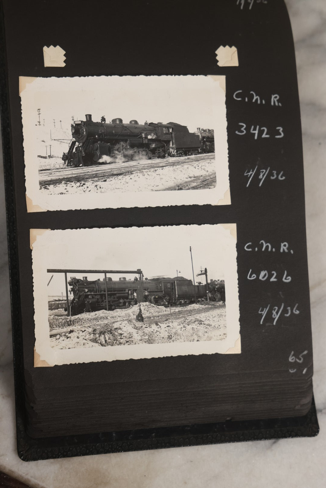 Lot 024 - Extensive Vintage 1934–1936 Snapshot Photograph Album Documenting Locomotives And Trains In The Eastern United States, 200+ Images With Detailed Handwritten Annotations