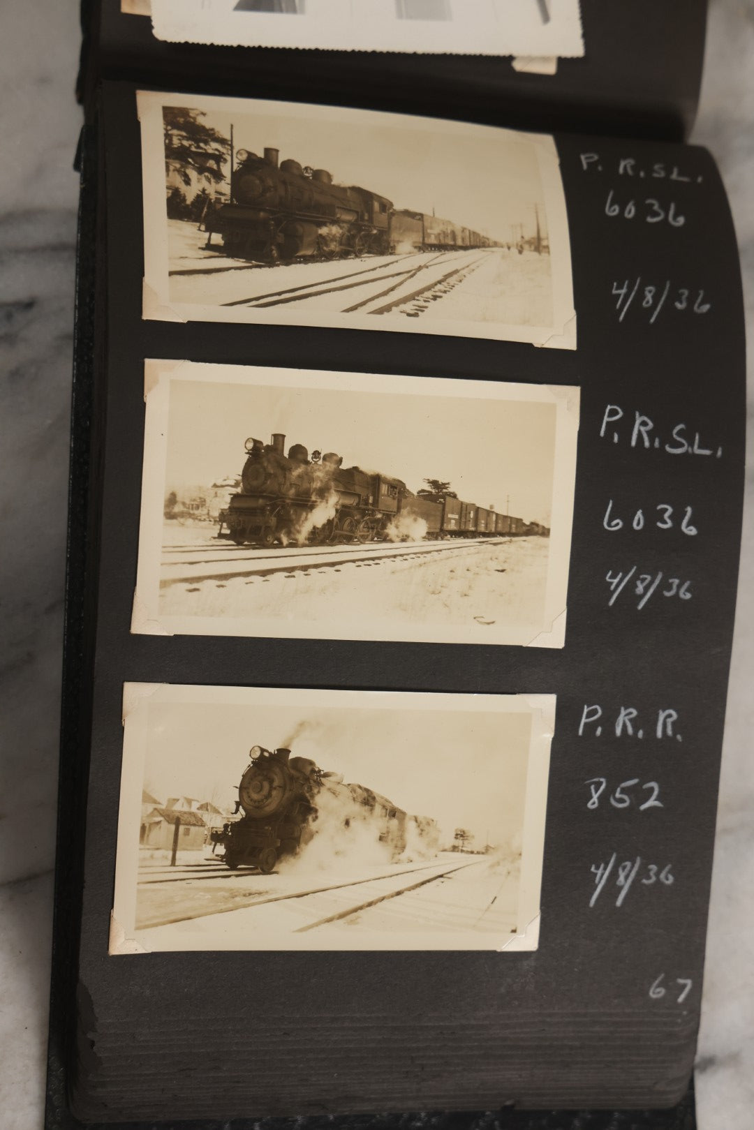 Lot 024 - Extensive Vintage 1934–1936 Snapshot Photograph Album Documenting Locomotives And Trains In The Eastern United States, 200+ Images With Detailed Handwritten Annotations