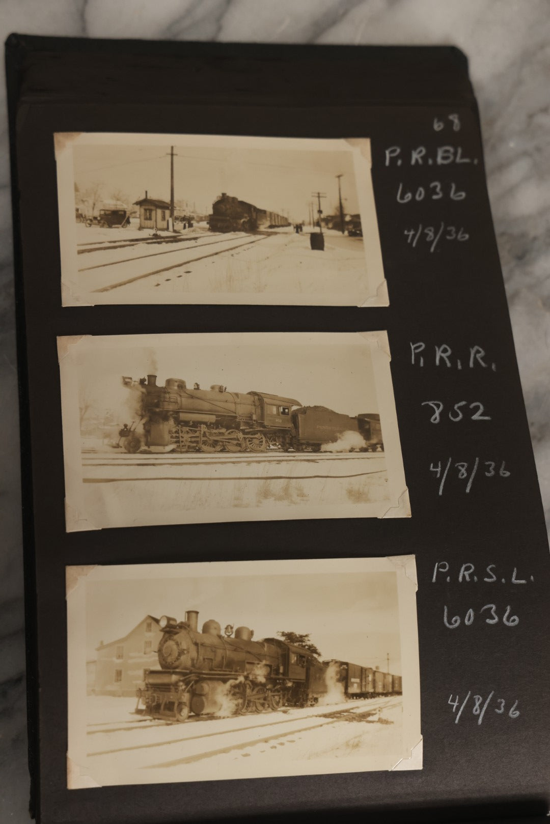 Lot 024 - Extensive Vintage 1934–1936 Snapshot Photograph Album Documenting Locomotives And Trains In The Eastern United States, 200+ Images With Detailed Handwritten Annotations
