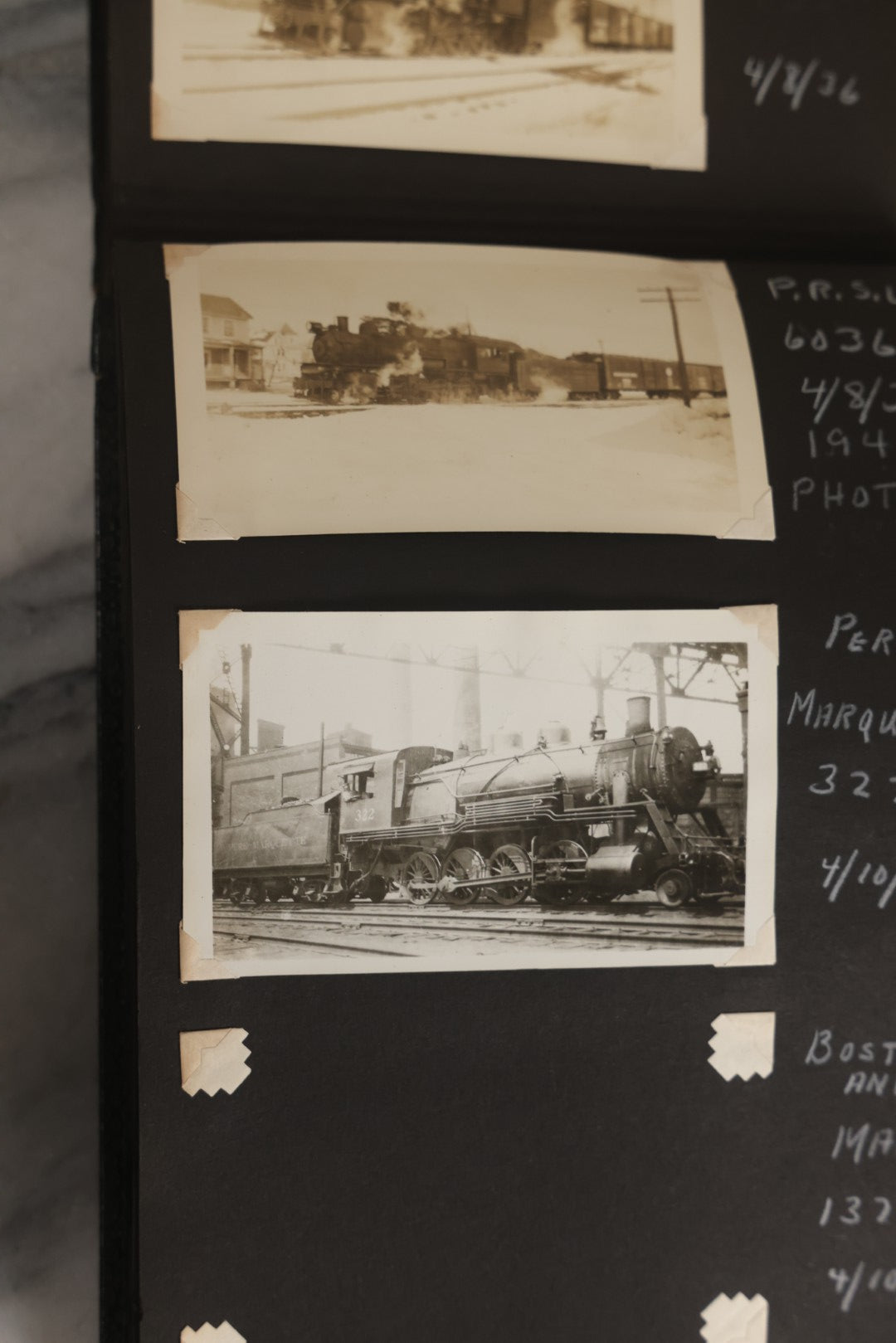 Lot 024 - Extensive Vintage 1934–1936 Snapshot Photograph Album Documenting Locomotives And Trains In The Eastern United States, 200+ Images With Detailed Handwritten Annotations