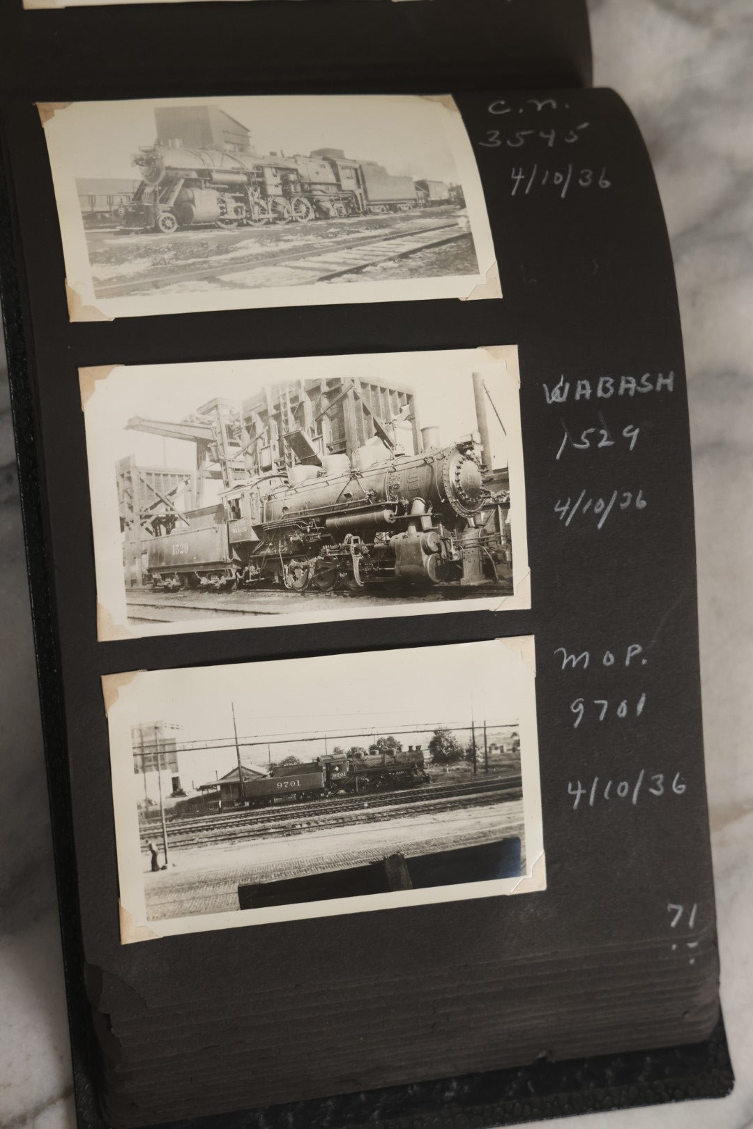 Lot 024 - Extensive Vintage 1934–1936 Snapshot Photograph Album Documenting Locomotives And Trains In The Eastern United States, 200+ Images With Detailed Handwritten Annotations