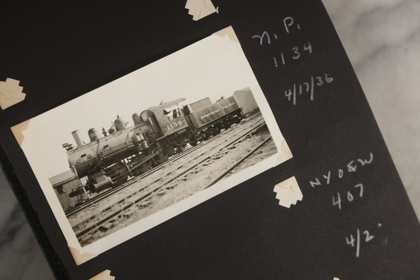 Lot 024 - Extensive Vintage 1934–1936 Snapshot Photograph Album Documenting Locomotives And Trains In The Eastern United States, 200+ Images With Detailed Handwritten Annotations