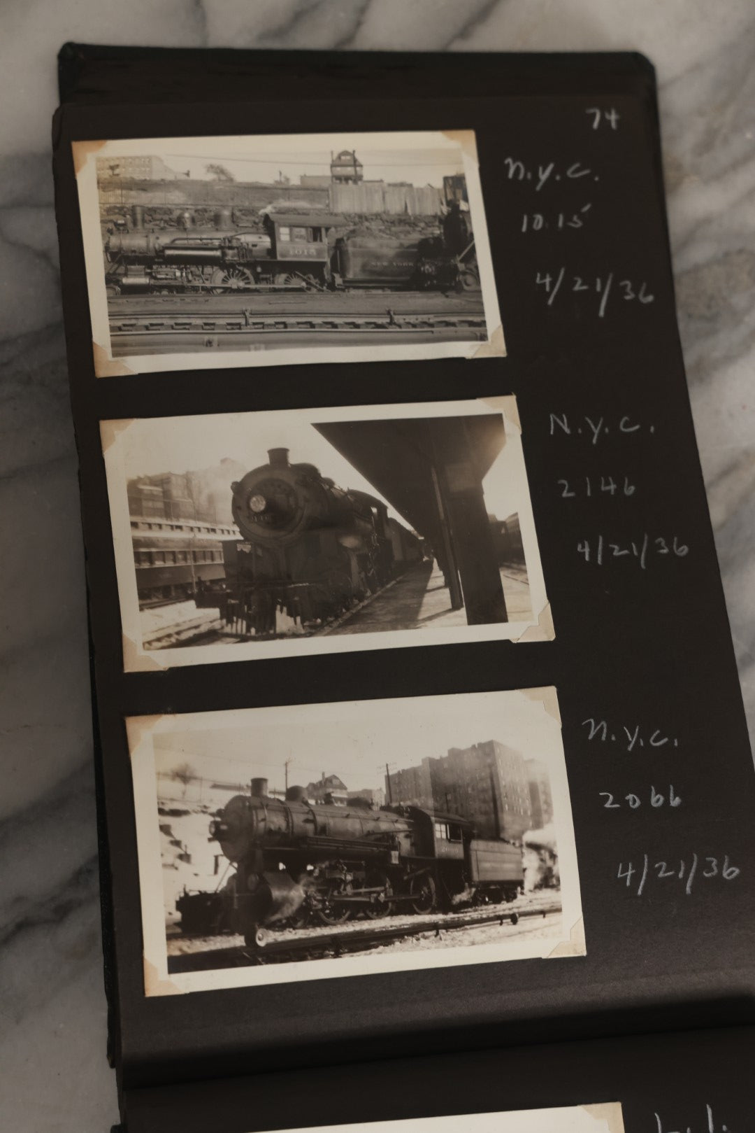 Lot 024 - Extensive Vintage 1934–1936 Snapshot Photograph Album Documenting Locomotives And Trains In The Eastern United States, 200+ Images With Detailed Handwritten Annotations