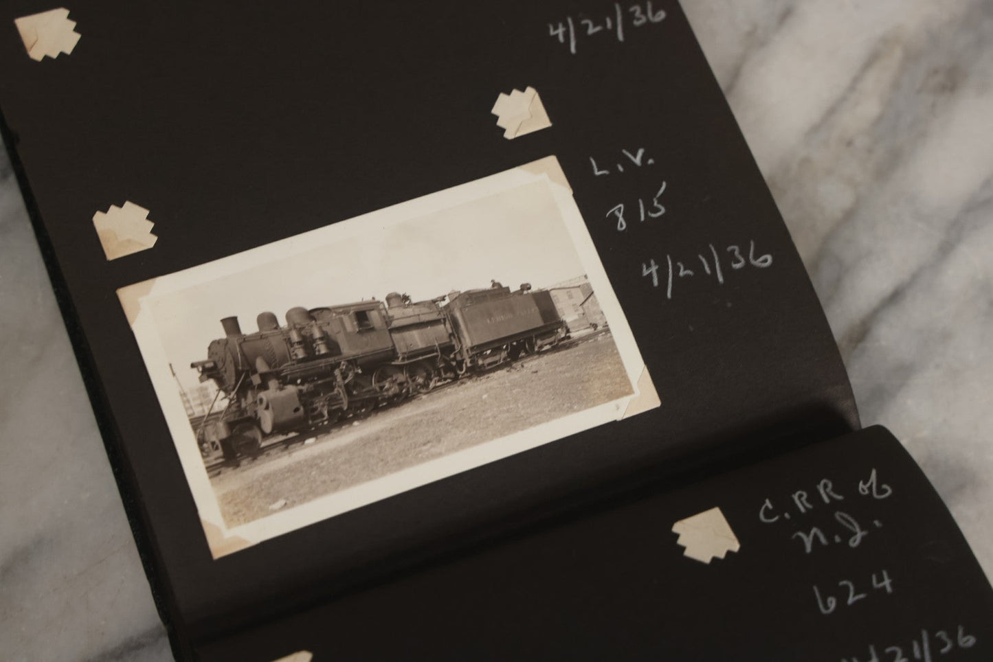 Lot 024 - Extensive Vintage 1934–1936 Snapshot Photograph Album Documenting Locomotives And Trains In The Eastern United States, 200+ Images With Detailed Handwritten Annotations