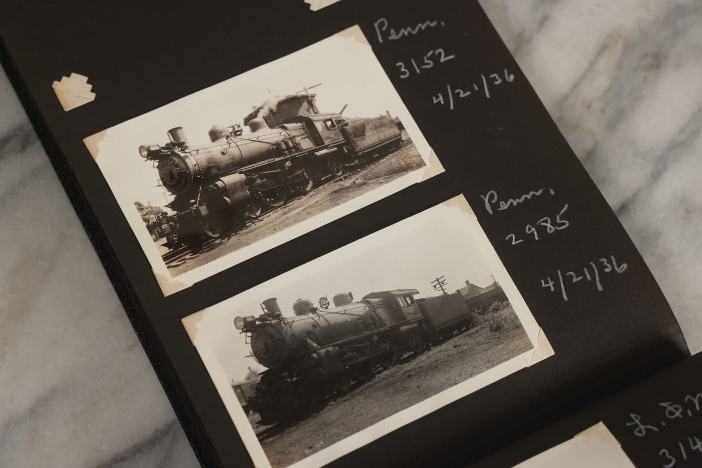 Lot 024 - Extensive Vintage 1934–1936 Snapshot Photograph Album Documenting Locomotives And Trains In The Eastern United States, 200+ Images With Detailed Handwritten Annotations