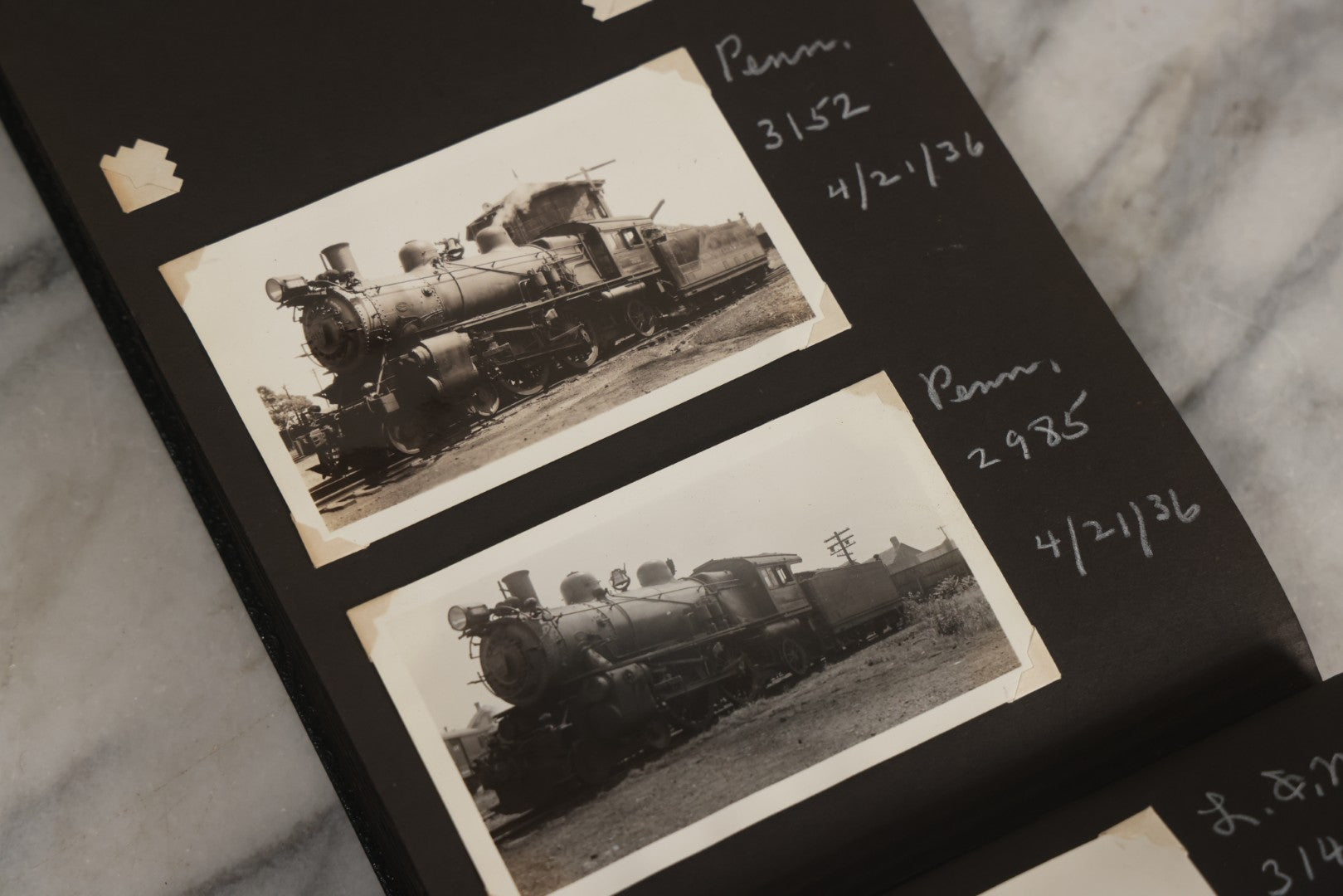 Lot 024 - Extensive Vintage 1934–1936 Snapshot Photograph Album Documenting Locomotives And Trains In The Eastern United States, 200+ Images With Detailed Handwritten Annotations