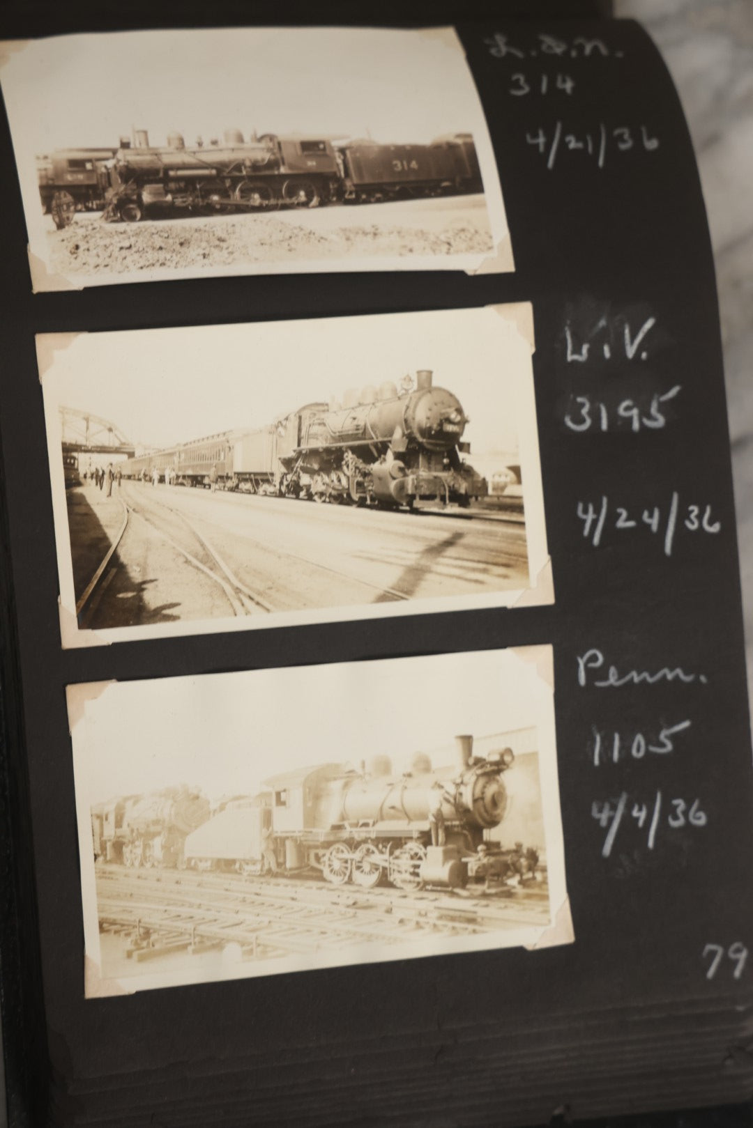 Lot 024 - Extensive Vintage 1934–1936 Snapshot Photograph Album Documenting Locomotives And Trains In The Eastern United States, 200+ Images With Detailed Handwritten Annotations