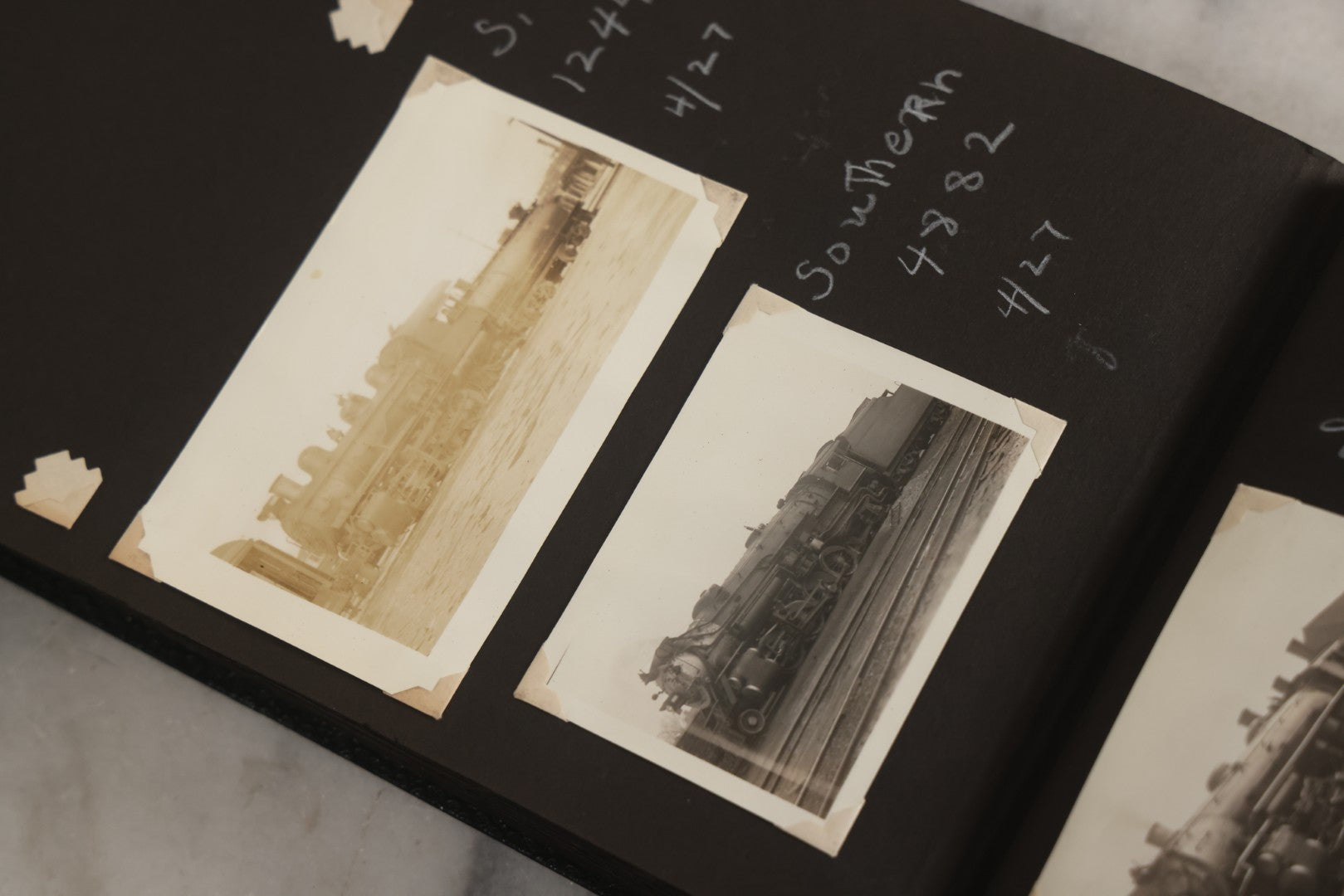 Lot 024 - Extensive Vintage 1934–1936 Snapshot Photograph Album Documenting Locomotives And Trains In The Eastern United States, 200+ Images With Detailed Handwritten Annotations