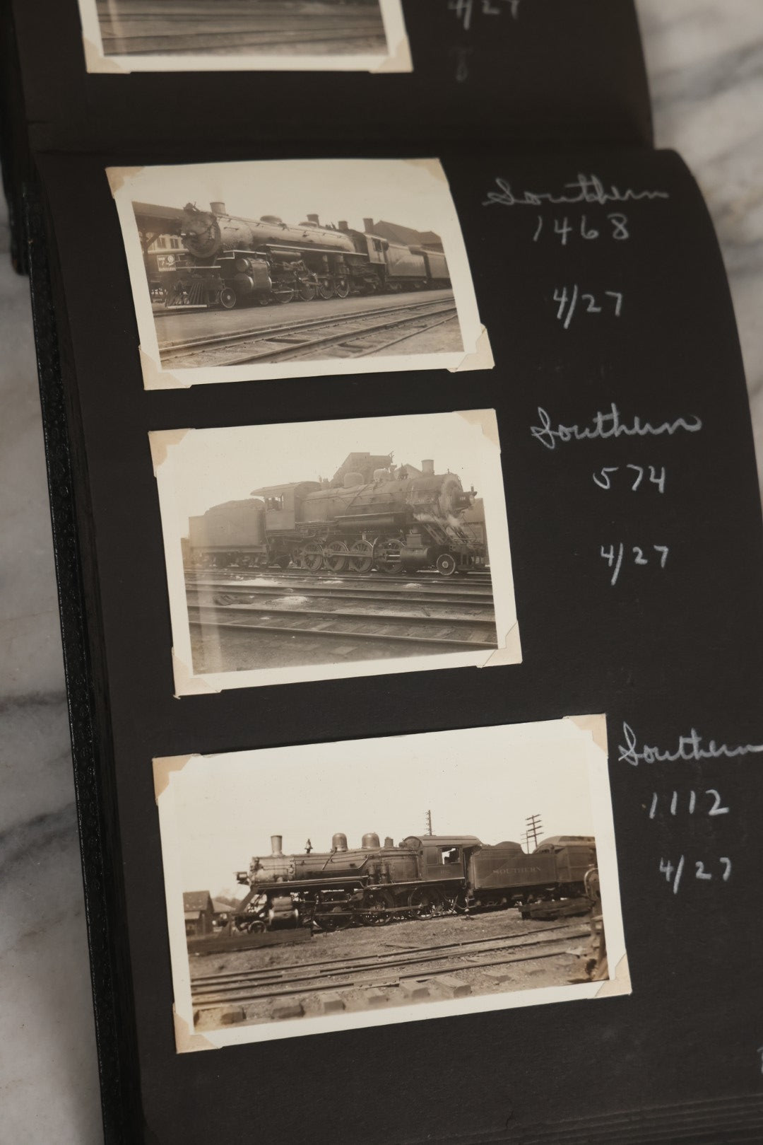 Lot 024 - Extensive Vintage 1934–1936 Snapshot Photograph Album Documenting Locomotives And Trains In The Eastern United States, 200+ Images With Detailed Handwritten Annotations