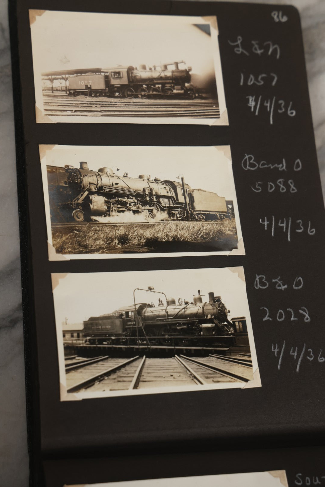 Lot 024 - Extensive Vintage 1934–1936 Snapshot Photograph Album Documenting Locomotives And Trains In The Eastern United States, 200+ Images With Detailed Handwritten Annotations