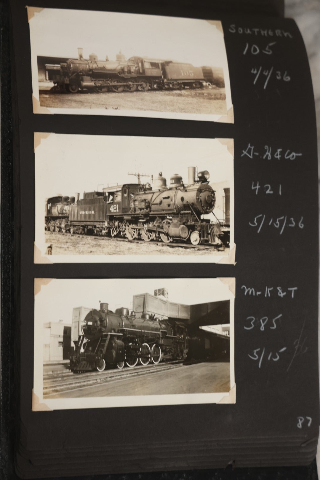 Lot 024 - Extensive Vintage 1934–1936 Snapshot Photograph Album Documenting Locomotives And Trains In The Eastern United States, 200+ Images With Detailed Handwritten Annotations