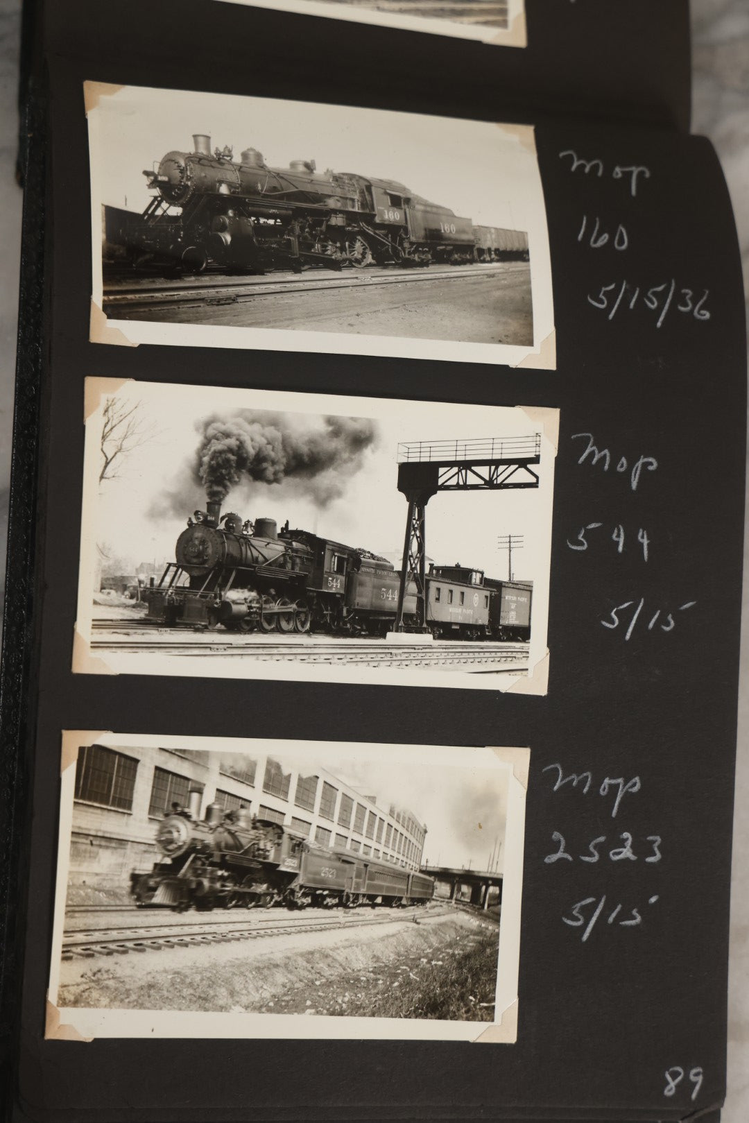 Lot 024 - Extensive Vintage 1934–1936 Snapshot Photograph Album Documenting Locomotives And Trains In The Eastern United States, 200+ Images With Detailed Handwritten Annotations