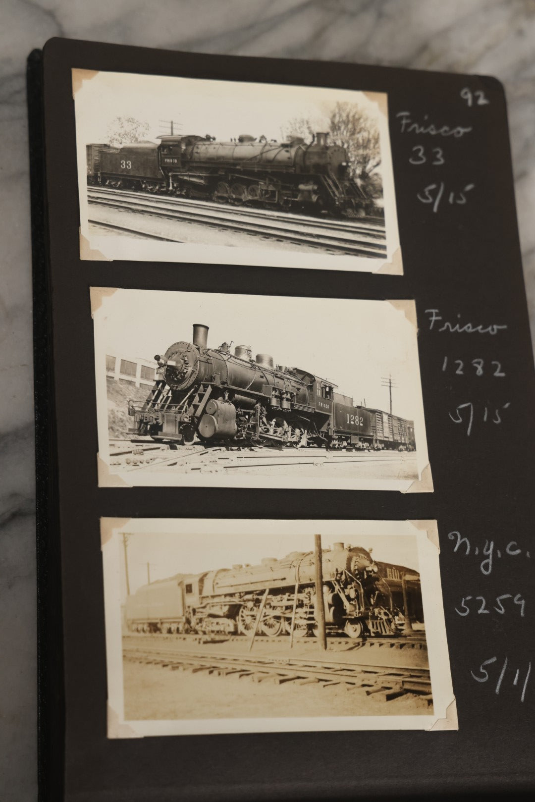 Lot 024 - Extensive Vintage 1934–1936 Snapshot Photograph Album Documenting Locomotives And Trains In The Eastern United States, 200+ Images With Detailed Handwritten Annotations