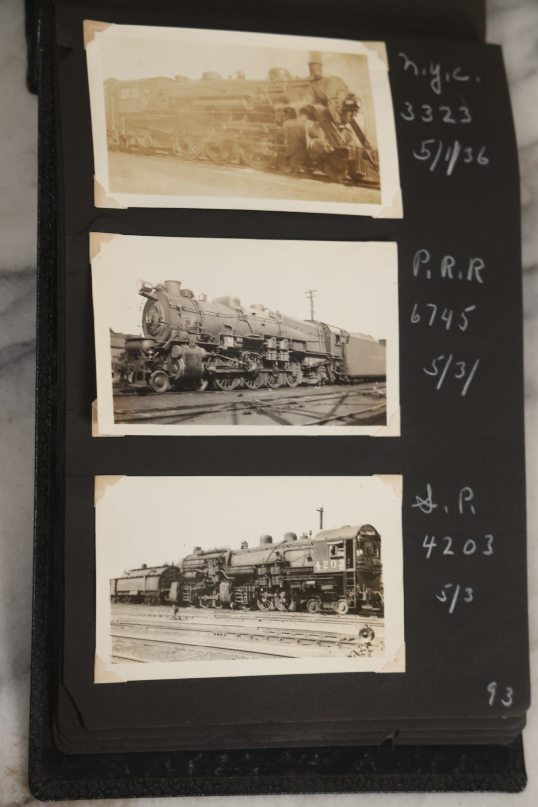 Lot 024 - Extensive Vintage 1934–1936 Snapshot Photograph Album Documenting Locomotives And Trains In The Eastern United States, 200+ Images With Detailed Handwritten Annotations