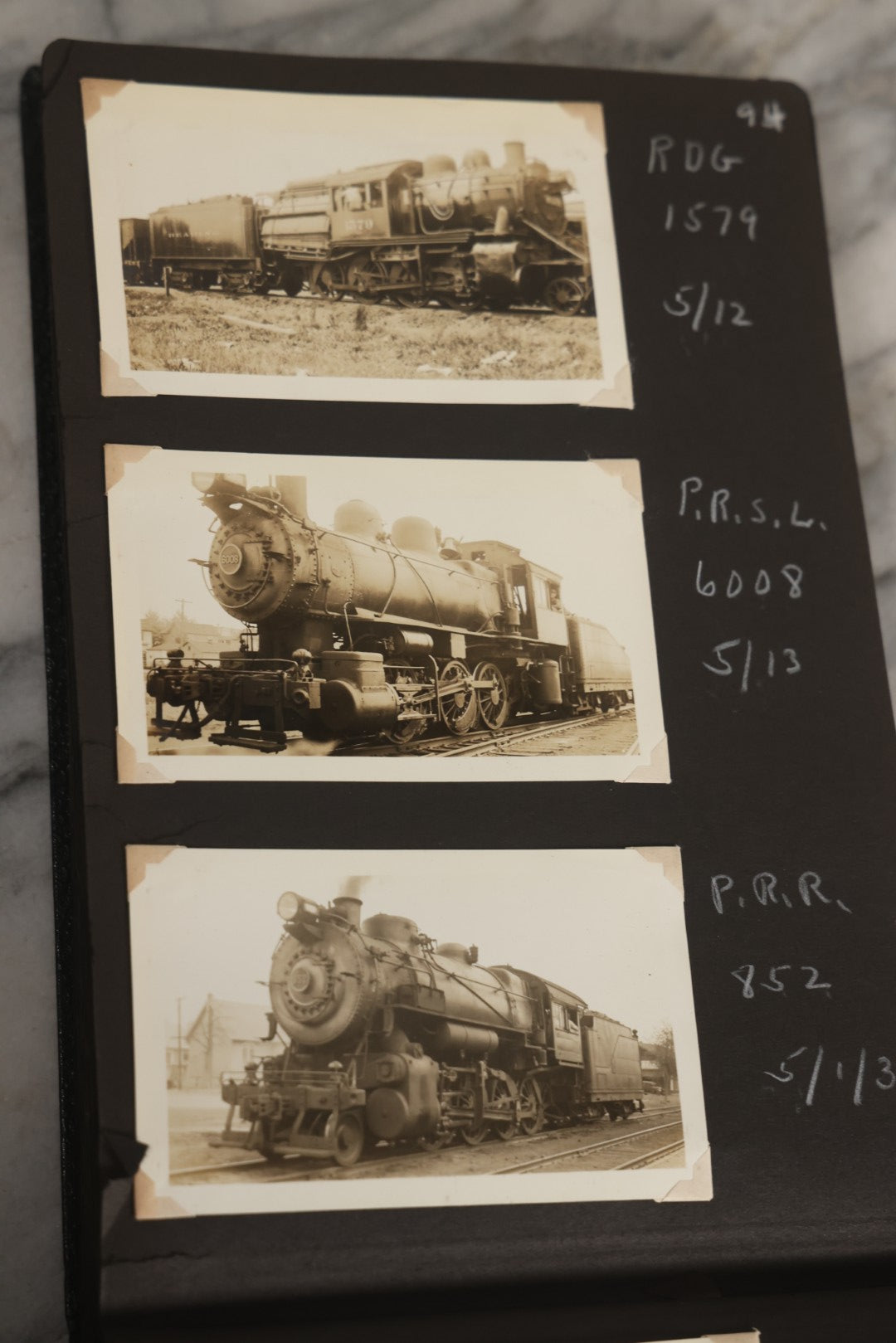 Lot 024 - Extensive Vintage 1934–1936 Snapshot Photograph Album Documenting Locomotives And Trains In The Eastern United States, 200+ Images With Detailed Handwritten Annotations
