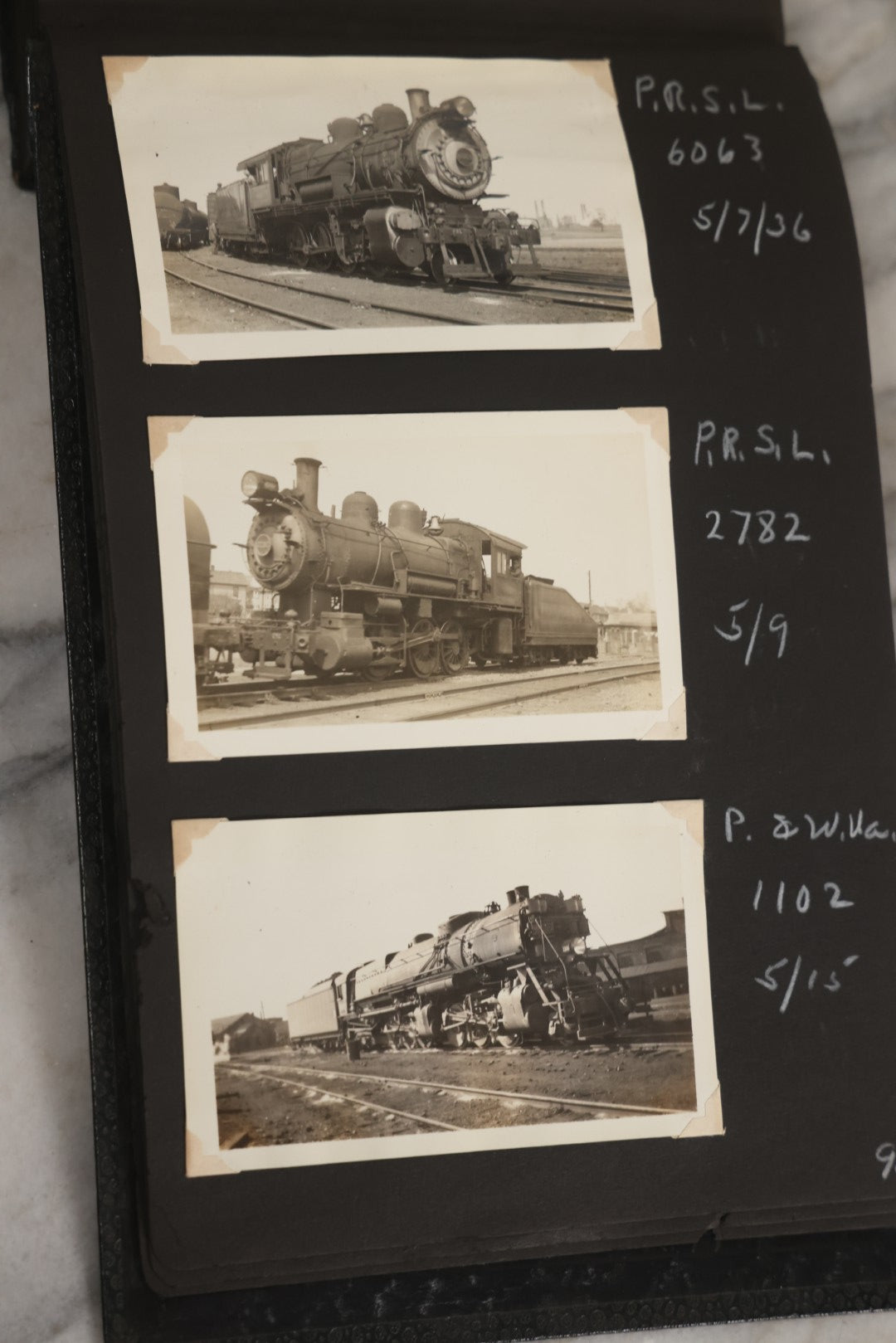 Lot 024 - Extensive Vintage 1934–1936 Snapshot Photograph Album Documenting Locomotives And Trains In The Eastern United States, 200+ Images With Detailed Handwritten Annotations