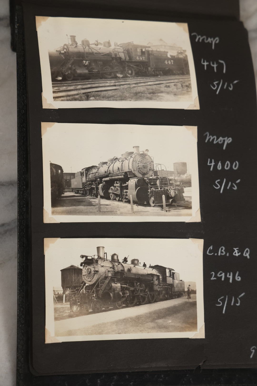 Lot 024 - Extensive Vintage 1934–1936 Snapshot Photograph Album Documenting Locomotives And Trains In The Eastern United States, 200+ Images With Detailed Handwritten Annotations