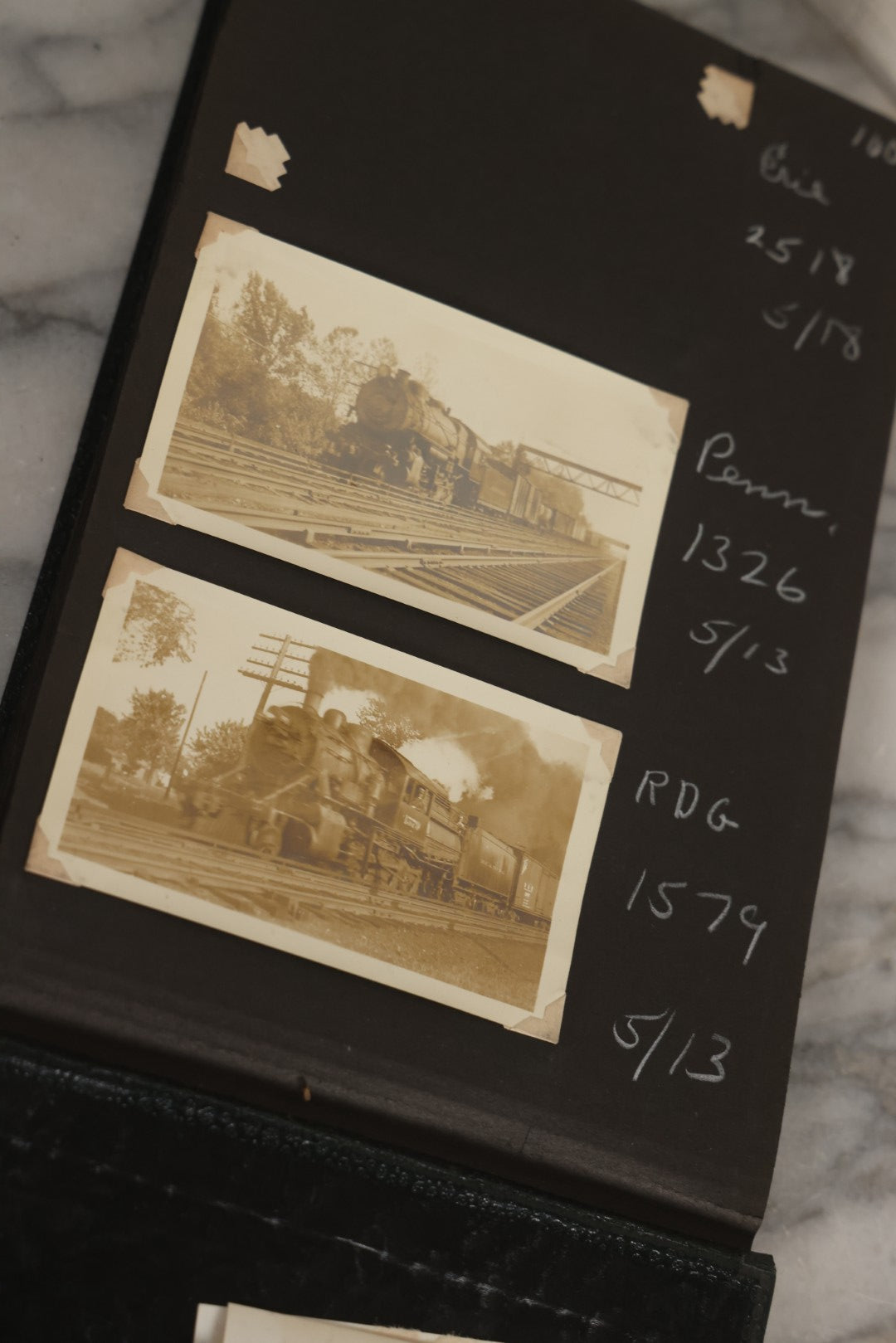 Lot 024 - Extensive Vintage 1934–1936 Snapshot Photograph Album Documenting Locomotives And Trains In The Eastern United States, 200+ Images With Detailed Handwritten Annotations