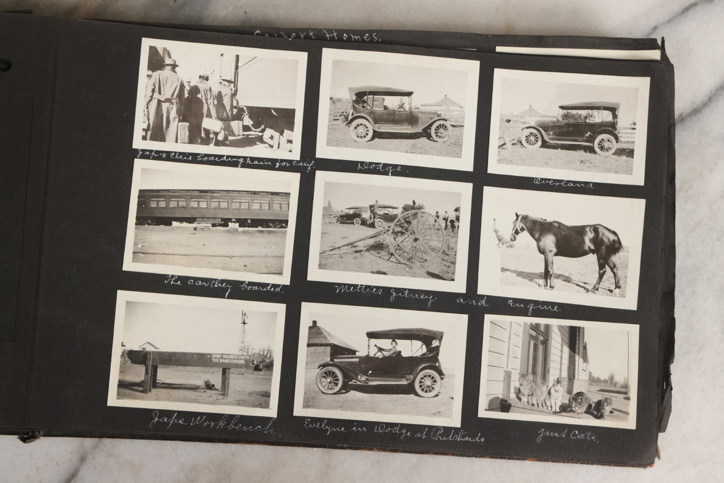 Lot 025 - Antique Snapshot Photo Album Gifted To Zella On Christmas 1916 With 1750+ Photos Of Midwest And Western Scenes Including Telluride & Greeley Colorado, Farm Life, Animals, Automobiles, Oil Wells, Early Aviation, And WWI Soldiers, 1916–1920