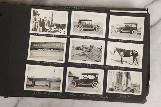 Lot 025 - Antique Snapshot Photo Album Gifted To Zella On Christmas 1916 With 1750+ Photos Of Midwest And Western Scenes Including Telluride & Greeley Colorado, Farm Life, Animals, Automobiles, Oil Wells, Early Aviation, And WWI Soldiers, 1916–1920