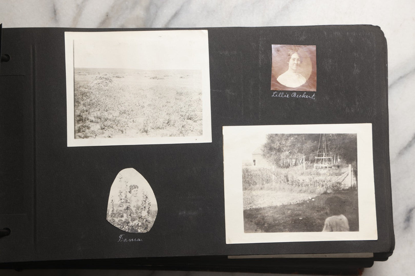 Lot 025 - Antique Snapshot Photo Album Gifted To Zella On Christmas 1916 With 1750+ Photos Of Midwest And Western Scenes Including Telluride & Greeley Colorado, Farm Life, Animals, Automobiles, Oil Wells, Early Aviation, And WWI Soldiers, 1916–1920