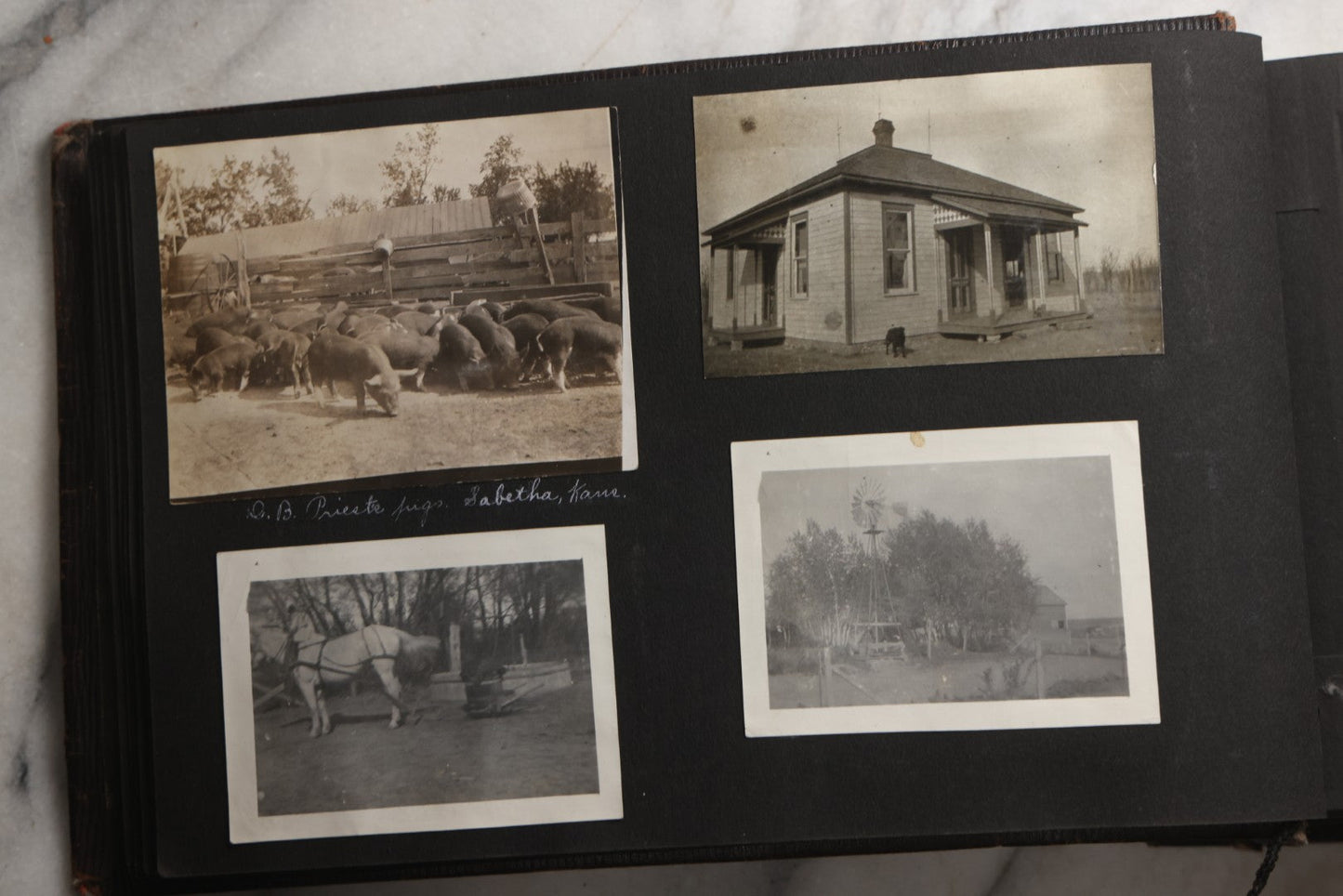 Lot 025 - Antique Snapshot Photo Album Gifted To Zella On Christmas 1916 With 1750+ Photos Of Midwest And Western Scenes Including Telluride & Greeley Colorado, Farm Life, Animals, Automobiles, Oil Wells, Early Aviation, And WWI Soldiers, 1916–1920