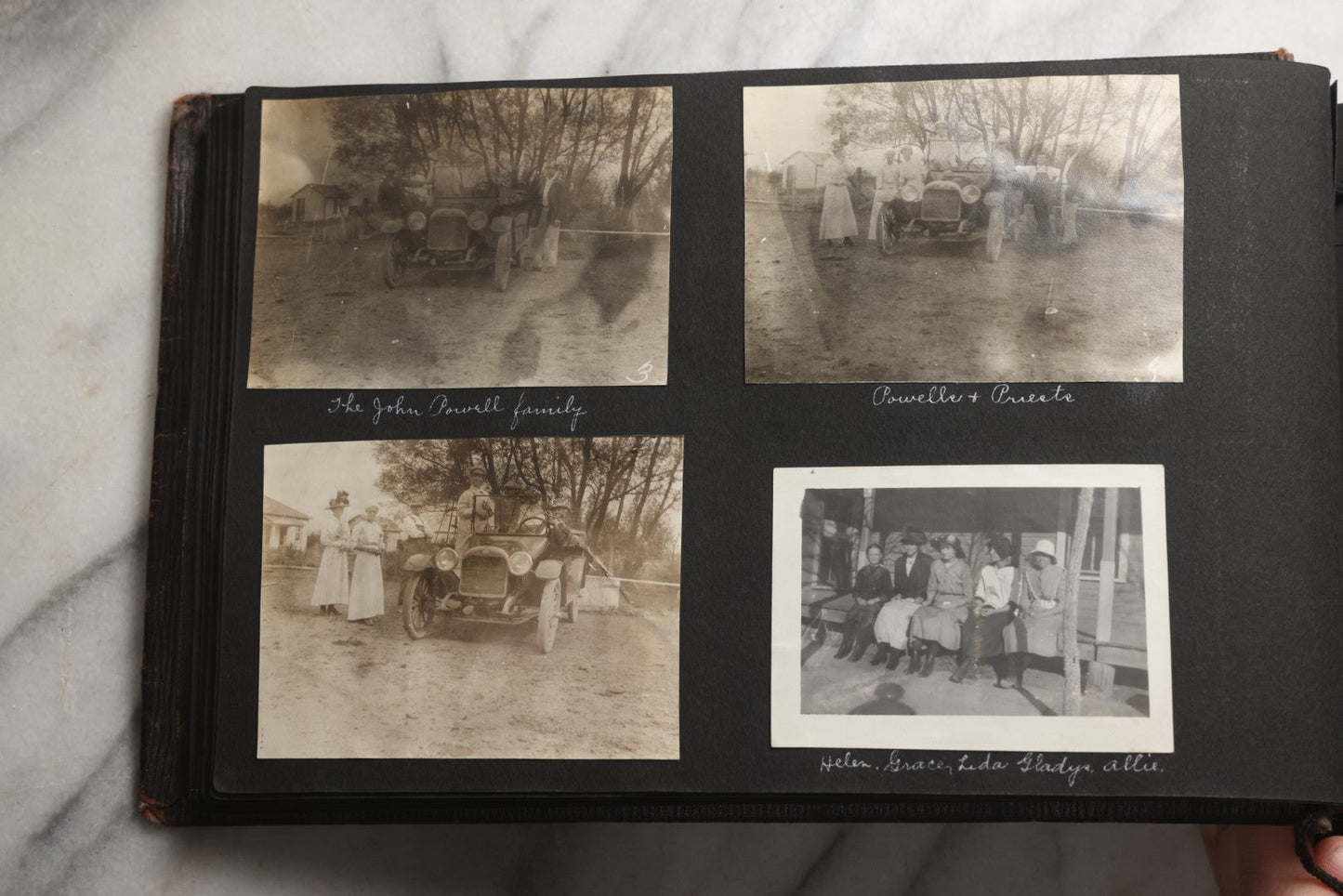 Lot 025 - Antique Snapshot Photo Album Gifted To Zella On Christmas 1916 With 1750+ Photos Of Midwest And Western Scenes Including Telluride & Greeley Colorado, Farm Life, Animals, Automobiles, Oil Wells, Early Aviation, And WWI Soldiers, 1916–1920