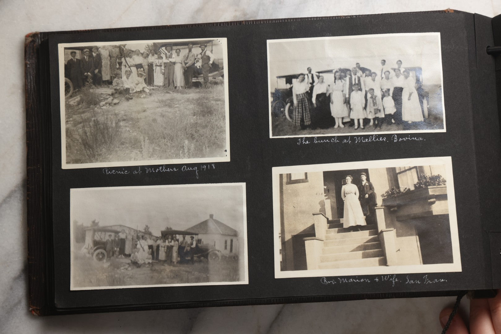 Lot 025 - Antique Snapshot Photo Album Gifted To Zella On Christmas 1916 With 1750+ Photos Of Midwest And Western Scenes Including Telluride & Greeley Colorado, Farm Life, Animals, Automobiles, Oil Wells, Early Aviation, And WWI Soldiers, 1916–1920