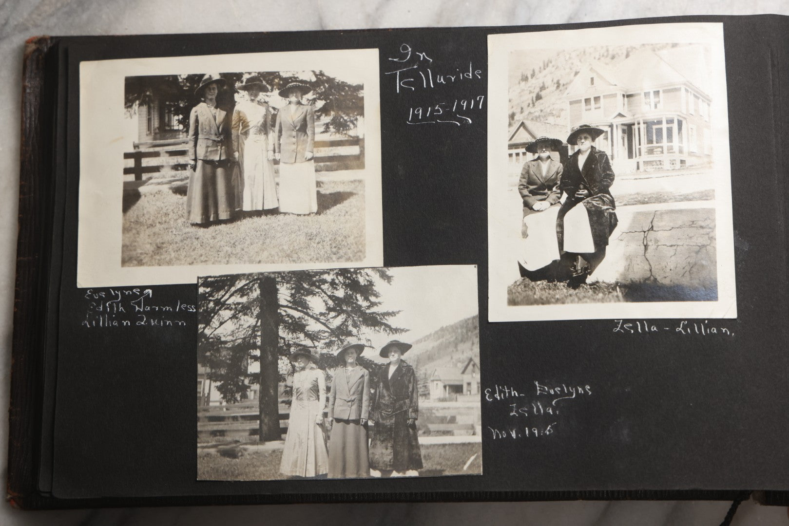 Lot 025 - Antique Snapshot Photo Album Gifted To Zella On Christmas 1916 With 1750+ Photos Of Midwest And Western Scenes Including Telluride & Greeley Colorado, Farm Life, Animals, Automobiles, Oil Wells, Early Aviation, And WWI Soldiers, 1916–1920