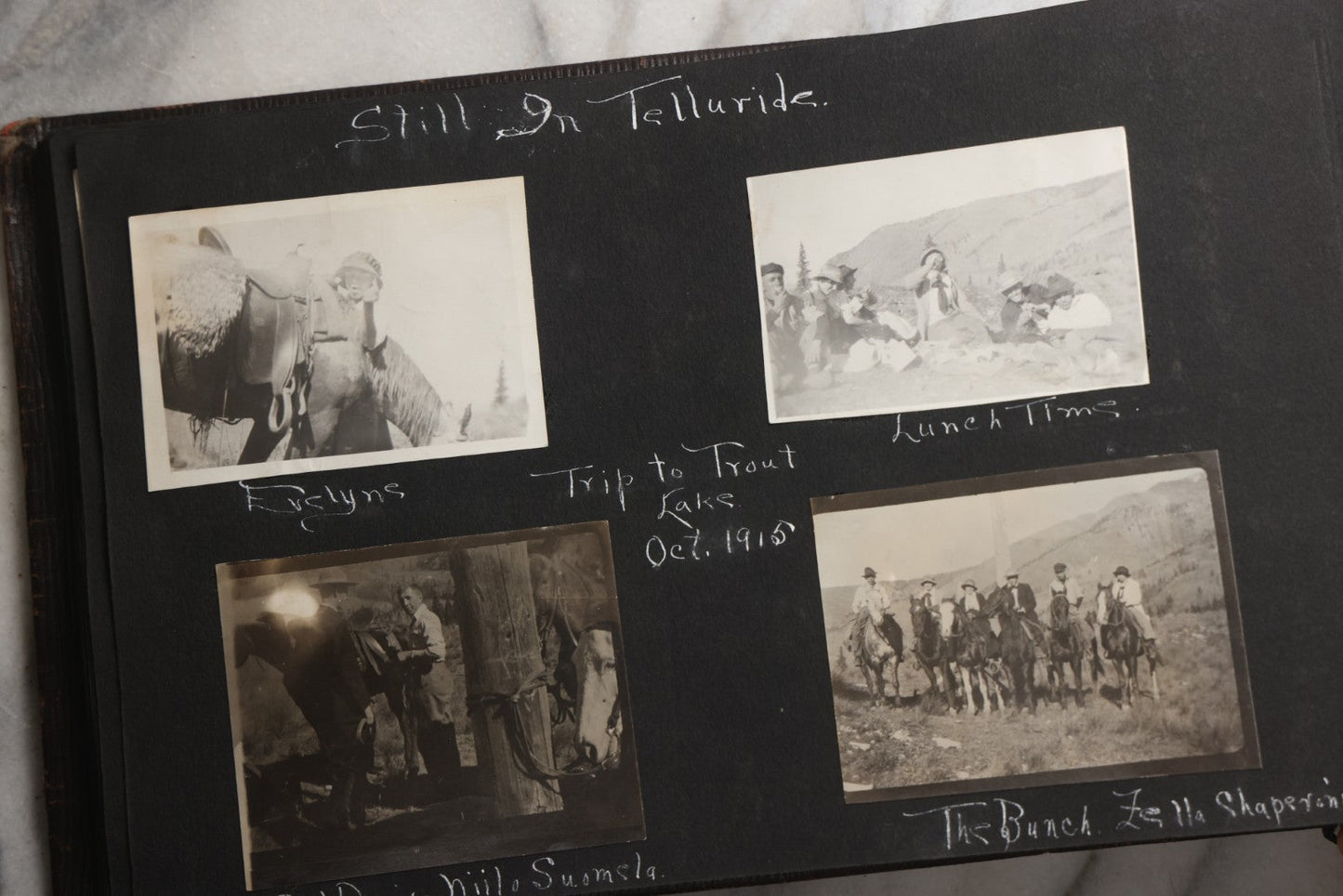 Lot 025 - Antique Snapshot Photo Album Gifted To Zella On Christmas 1916 With 1750+ Photos Of Midwest And Western Scenes Including Telluride & Greeley Colorado, Farm Life, Animals, Automobiles, Oil Wells, Early Aviation, And WWI Soldiers, 1916–1920