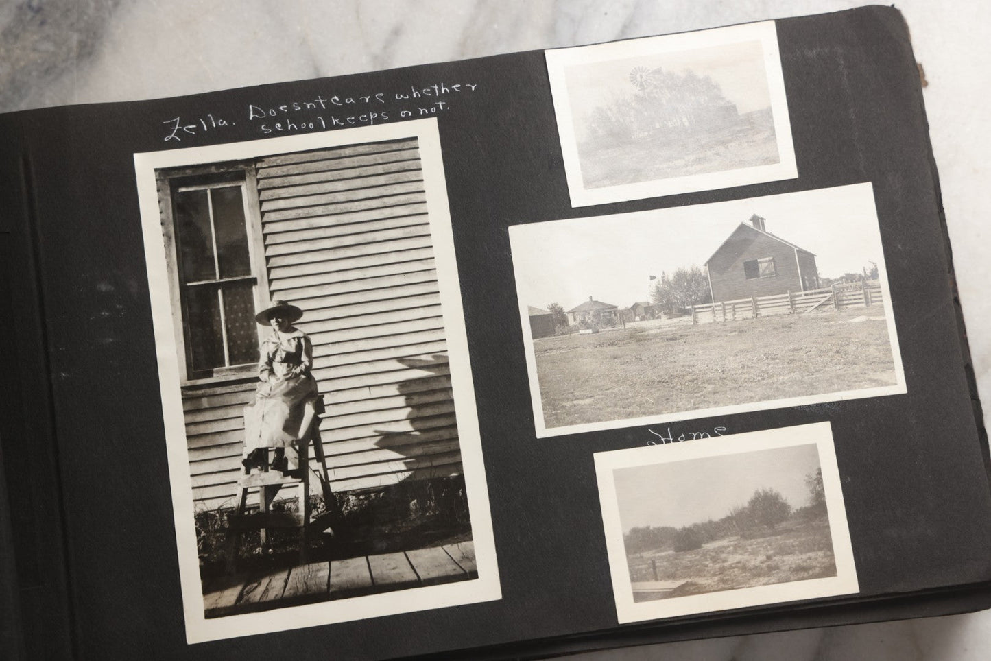 Lot 025 - Antique Snapshot Photo Album Gifted To Zella On Christmas 1916 With 1750+ Photos Of Midwest And Western Scenes Including Telluride & Greeley Colorado, Farm Life, Animals, Automobiles, Oil Wells, Early Aviation, And WWI Soldiers, 1916–1920