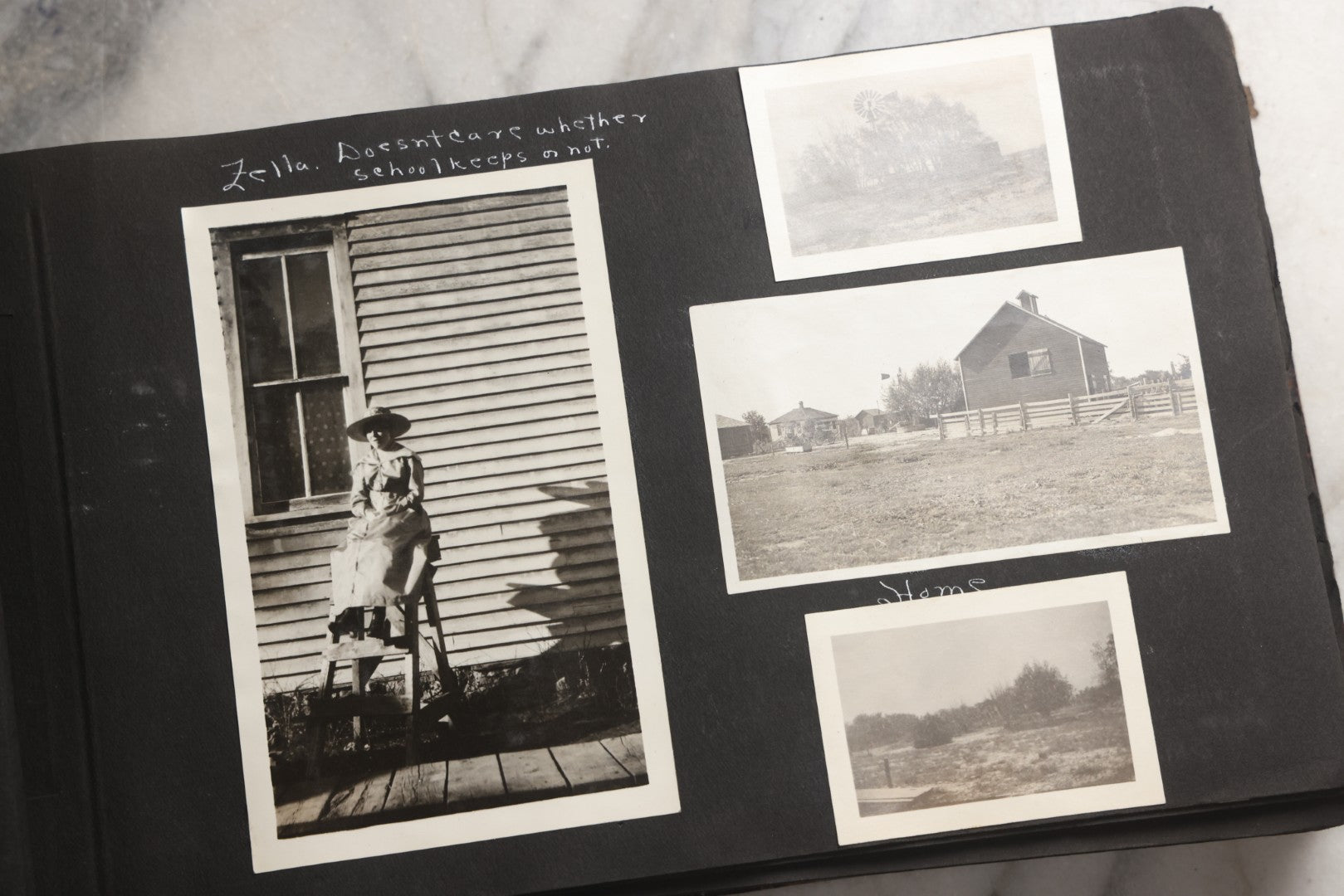 Lot 025 - Antique Snapshot Photo Album Gifted To Zella On Christmas 1916 With 1750+ Photos Of Midwest And Western Scenes Including Telluride & Greeley Colorado, Farm Life, Animals, Automobiles, Oil Wells, Early Aviation, And WWI Soldiers, 1916–1920