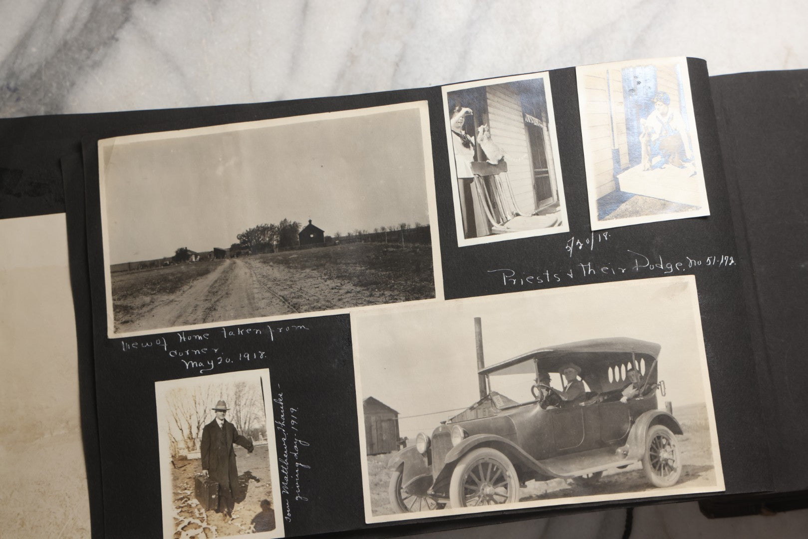 Lot 025 - Antique Snapshot Photo Album Gifted To Zella On Christmas 1916 With 1750+ Photos Of Midwest And Western Scenes Including Telluride & Greeley Colorado, Farm Life, Animals, Automobiles, Oil Wells, Early Aviation, And WWI Soldiers, 1916–1920