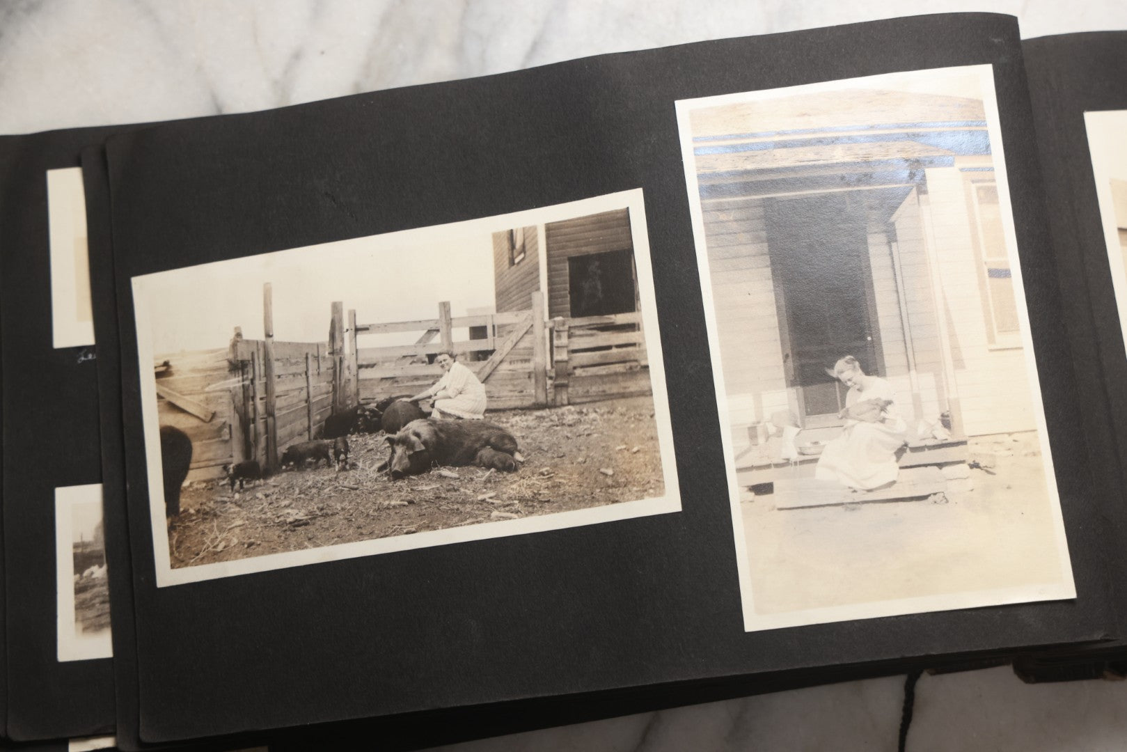 Lot 025 - Antique Snapshot Photo Album Gifted To Zella On Christmas 1916 With 1750+ Photos Of Midwest And Western Scenes Including Telluride & Greeley Colorado, Farm Life, Animals, Automobiles, Oil Wells, Early Aviation, And WWI Soldiers, 1916–1920