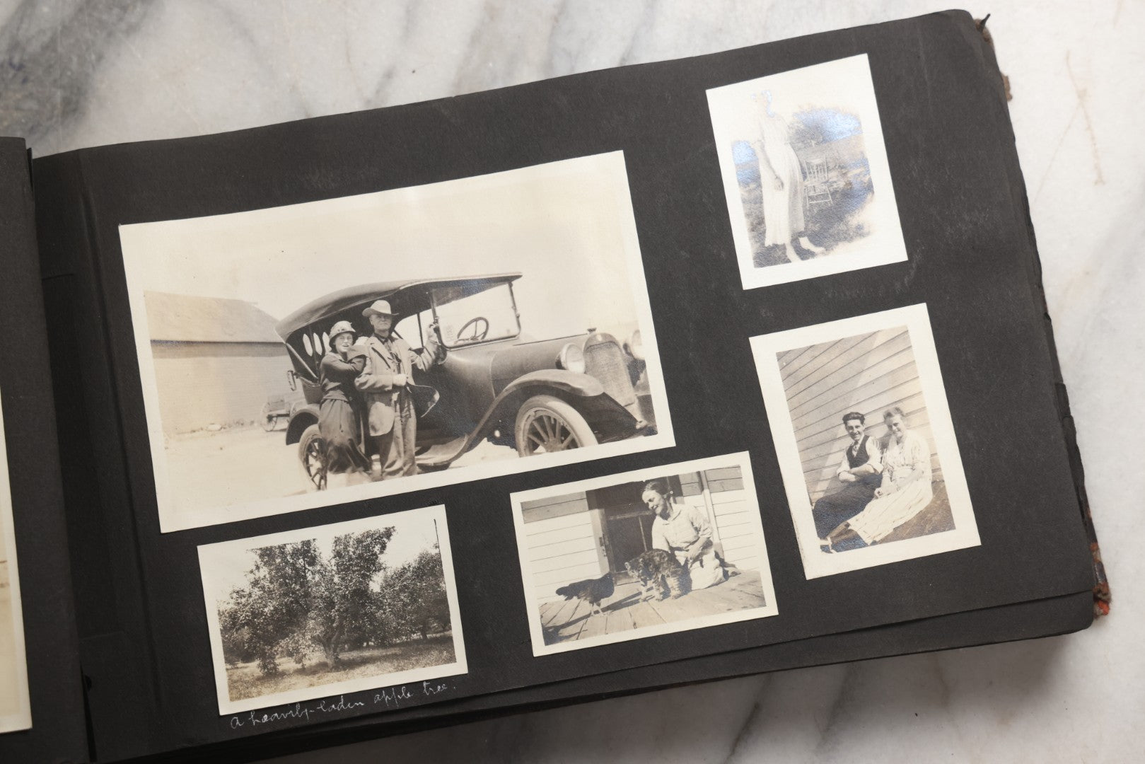 Lot 025 - Antique Snapshot Photo Album Gifted To Zella On Christmas 1916 With 1750+ Photos Of Midwest And Western Scenes Including Telluride & Greeley Colorado, Farm Life, Animals, Automobiles, Oil Wells, Early Aviation, And WWI Soldiers, 1916–1920