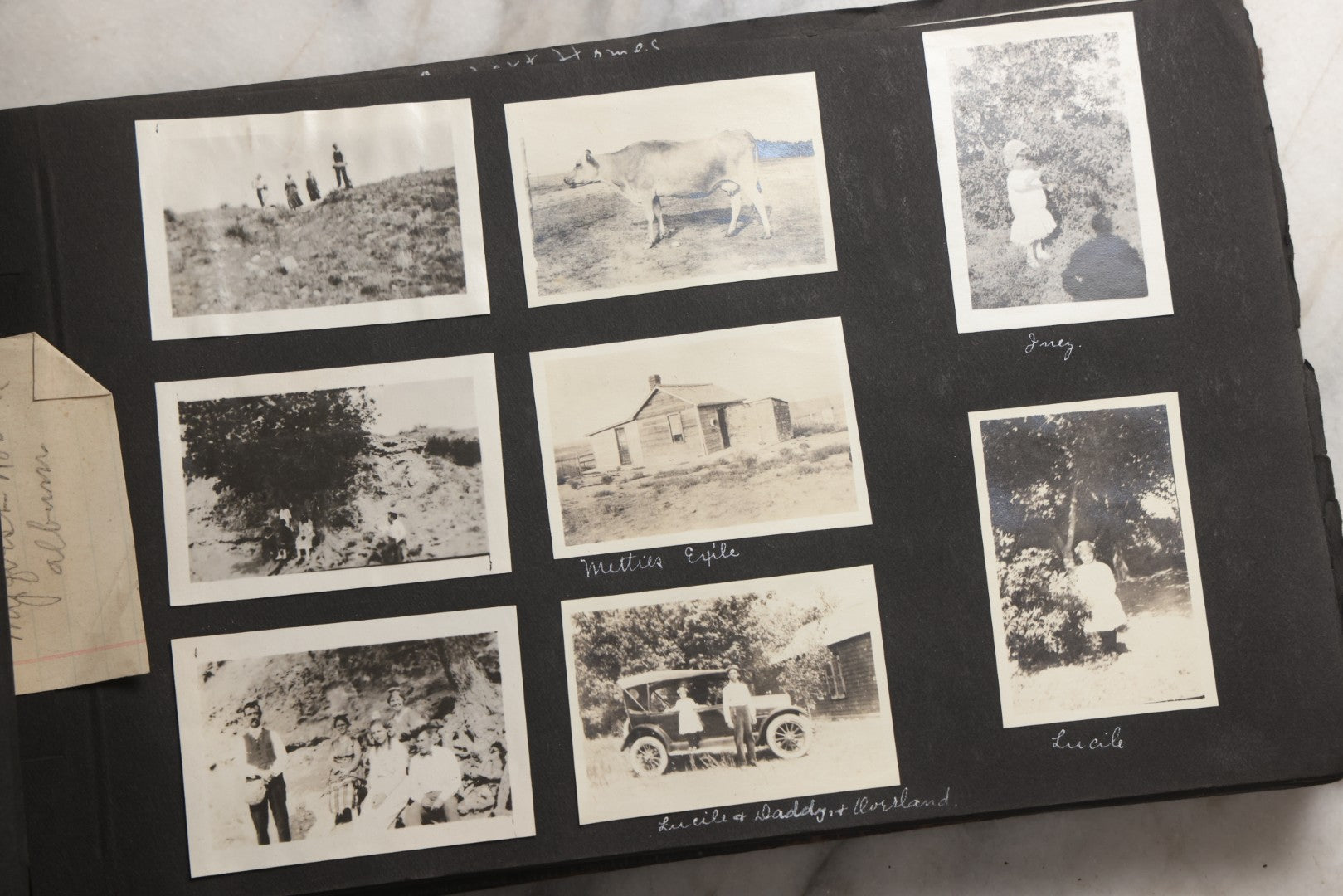 Lot 025 - Antique Snapshot Photo Album Gifted To Zella On Christmas 1916 With 1750+ Photos Of Midwest And Western Scenes Including Telluride & Greeley Colorado, Farm Life, Animals, Automobiles, Oil Wells, Early Aviation, And WWI Soldiers, 1916–1920
