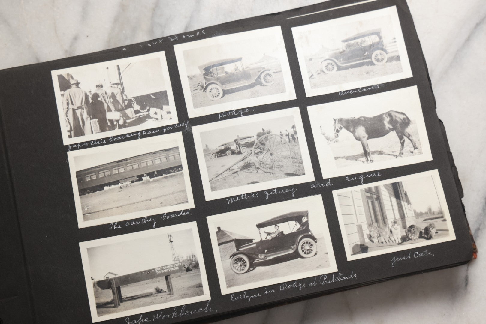 Lot 025 - Antique Snapshot Photo Album Gifted To Zella On Christmas 1916 With 1750+ Photos Of Midwest And Western Scenes Including Telluride & Greeley Colorado, Farm Life, Animals, Automobiles, Oil Wells, Early Aviation, And WWI Soldiers, 1916–1920