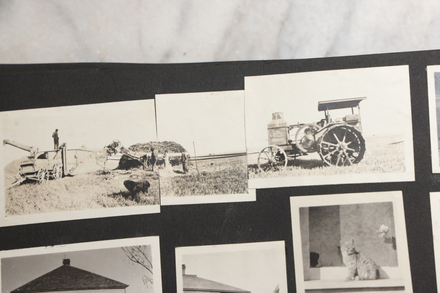 Lot 025 - Antique Snapshot Photo Album Gifted To Zella On Christmas 1916 With 1750+ Photos Of Midwest And Western Scenes Including Telluride & Greeley Colorado, Farm Life, Animals, Automobiles, Oil Wells, Early Aviation, And WWI Soldiers, 1916–1920