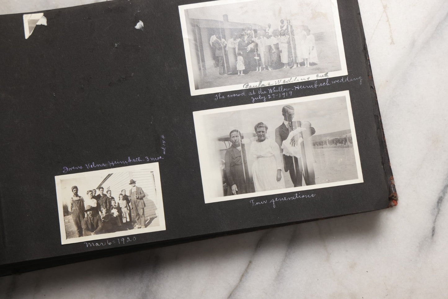 Lot 025 - Antique Snapshot Photo Album Gifted To Zella On Christmas 1916 With 1750+ Photos Of Midwest And Western Scenes Including Telluride & Greeley Colorado, Farm Life, Animals, Automobiles, Oil Wells, Early Aviation, And WWI Soldiers, 1916–1920