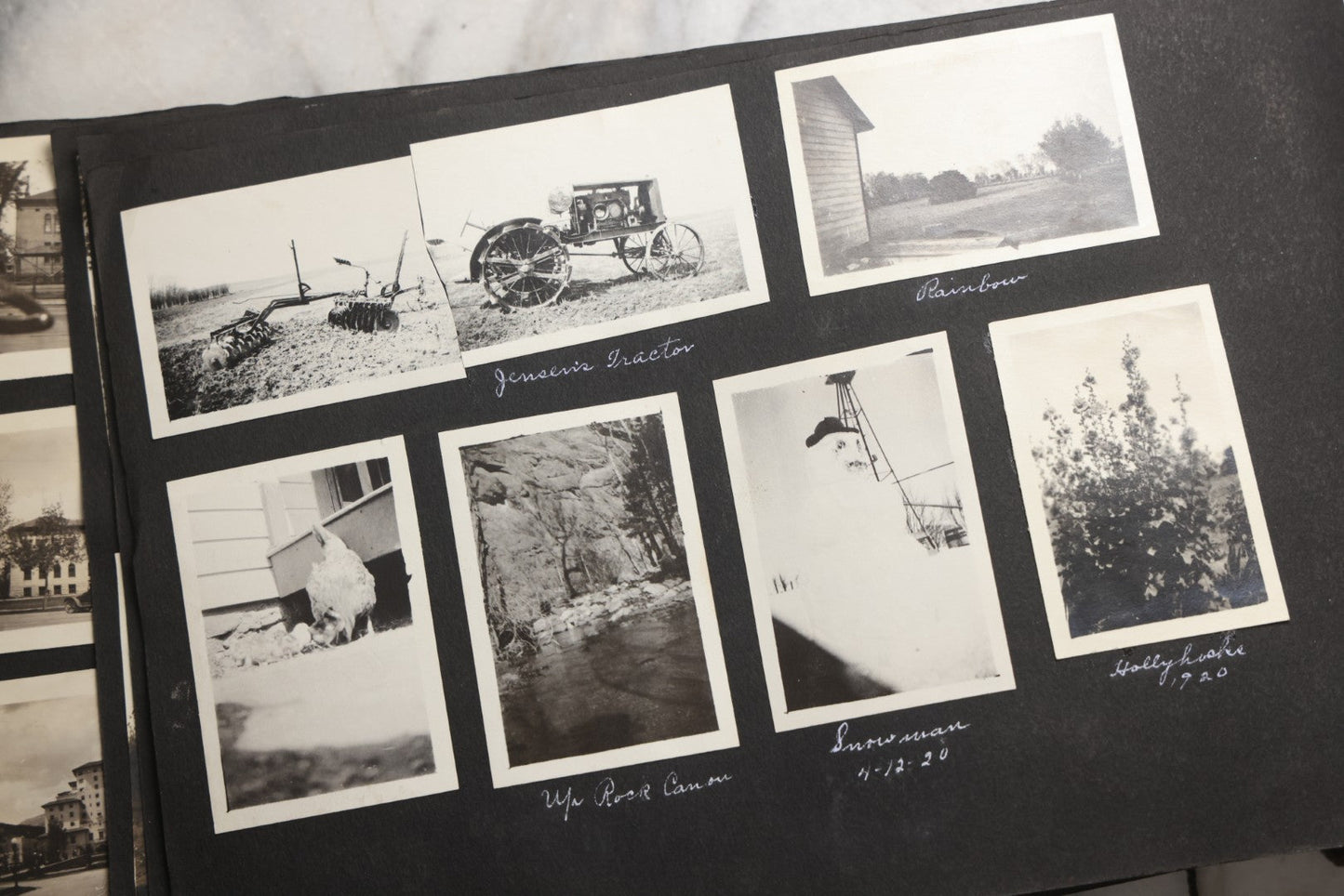 Lot 025 - Antique Snapshot Photo Album Gifted To Zella On Christmas 1916 With 1750+ Photos Of Midwest And Western Scenes Including Telluride & Greeley Colorado, Farm Life, Animals, Automobiles, Oil Wells, Early Aviation, And WWI Soldiers, 1916–1920