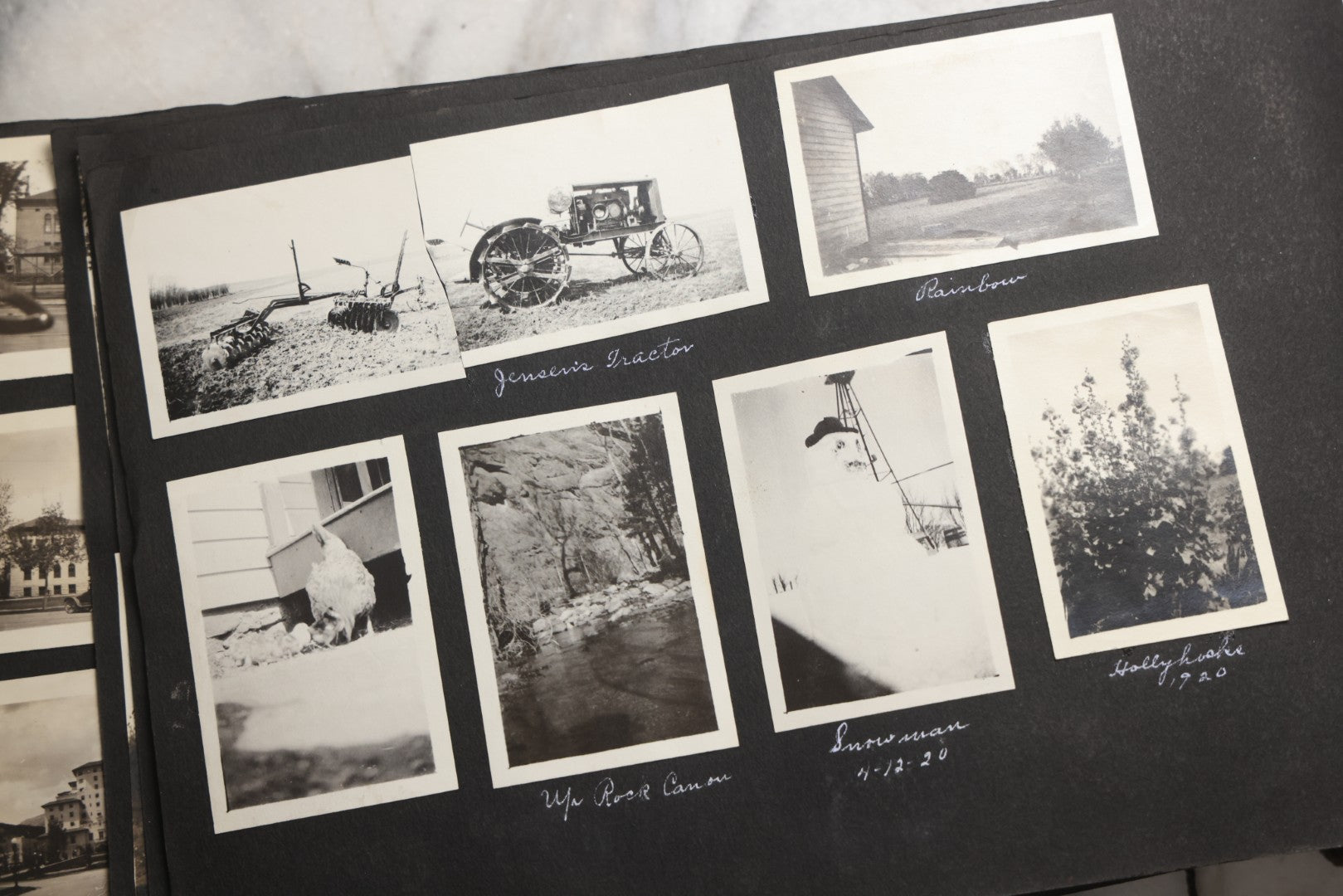 Lot 025 - Antique Snapshot Photo Album Gifted To Zella On Christmas 1916 With 1750+ Photos Of Midwest And Western Scenes Including Telluride & Greeley Colorado, Farm Life, Animals, Automobiles, Oil Wells, Early Aviation, And WWI Soldiers, 1916–1920