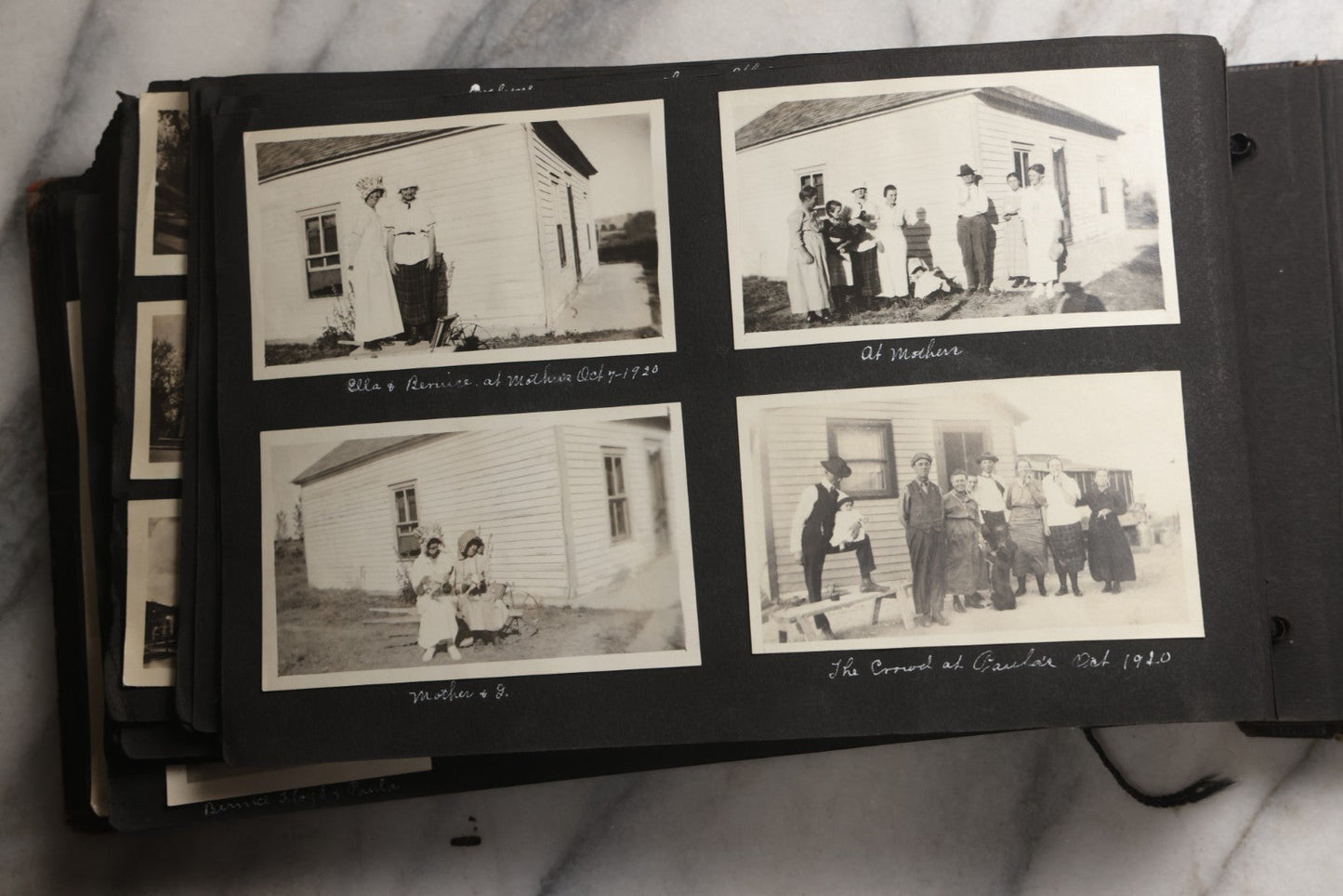 Lot 025 - Antique Snapshot Photo Album Gifted To Zella On Christmas 1916 With 1750+ Photos Of Midwest And Western Scenes Including Telluride & Greeley Colorado, Farm Life, Animals, Automobiles, Oil Wells, Early Aviation, And WWI Soldiers, 1916–1920