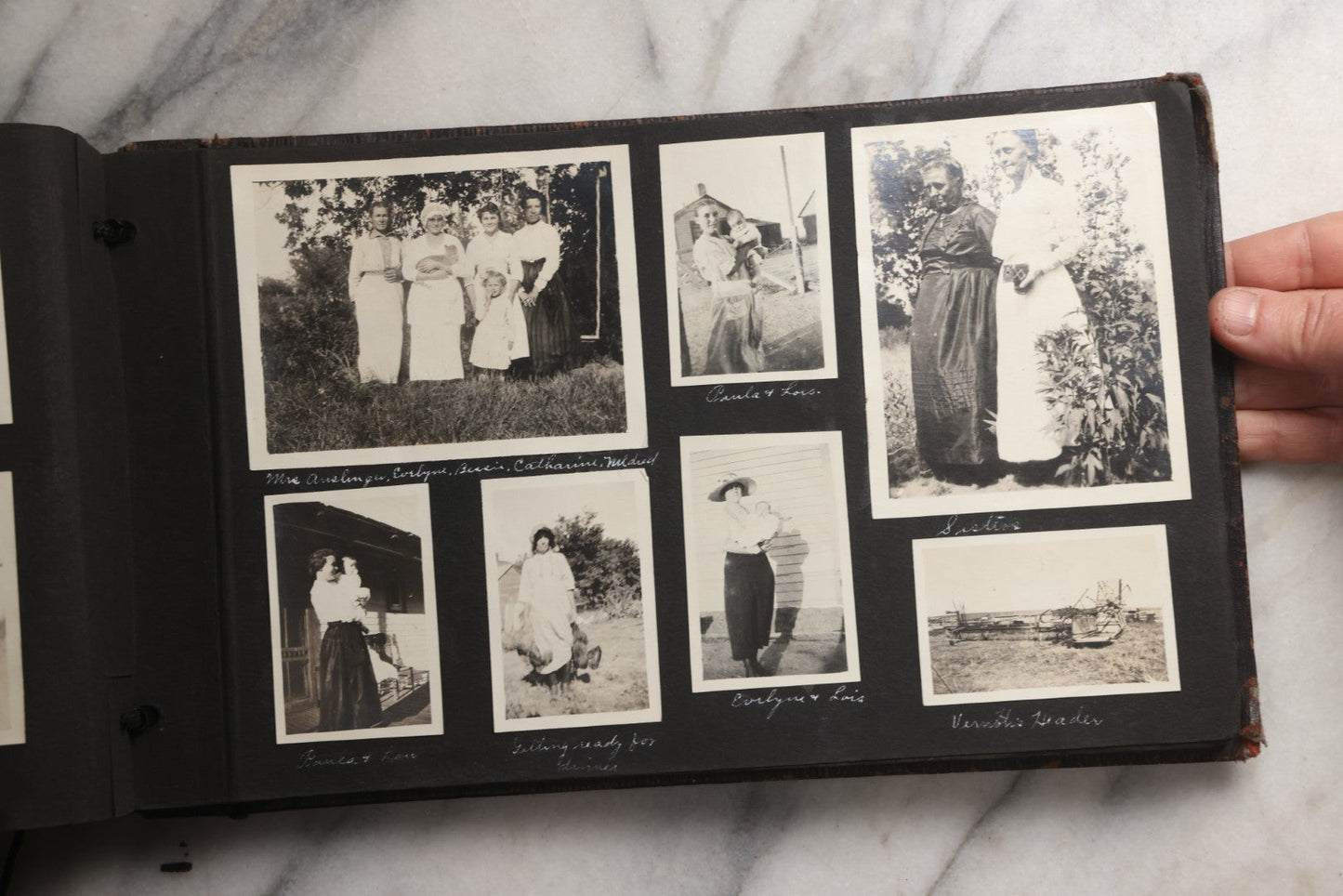 Lot 025 - Antique Snapshot Photo Album Gifted To Zella On Christmas 1916 With 1750+ Photos Of Midwest And Western Scenes Including Telluride & Greeley Colorado, Farm Life, Animals, Automobiles, Oil Wells, Early Aviation, And WWI Soldiers, 1916–1920